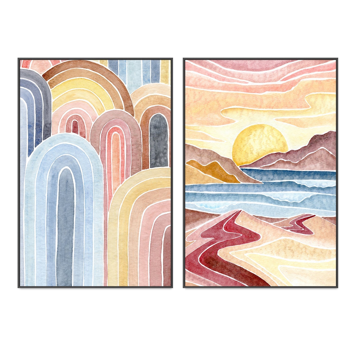 Coloured Arches & Landscape, Set of 2 , By Jessie Mitchelson