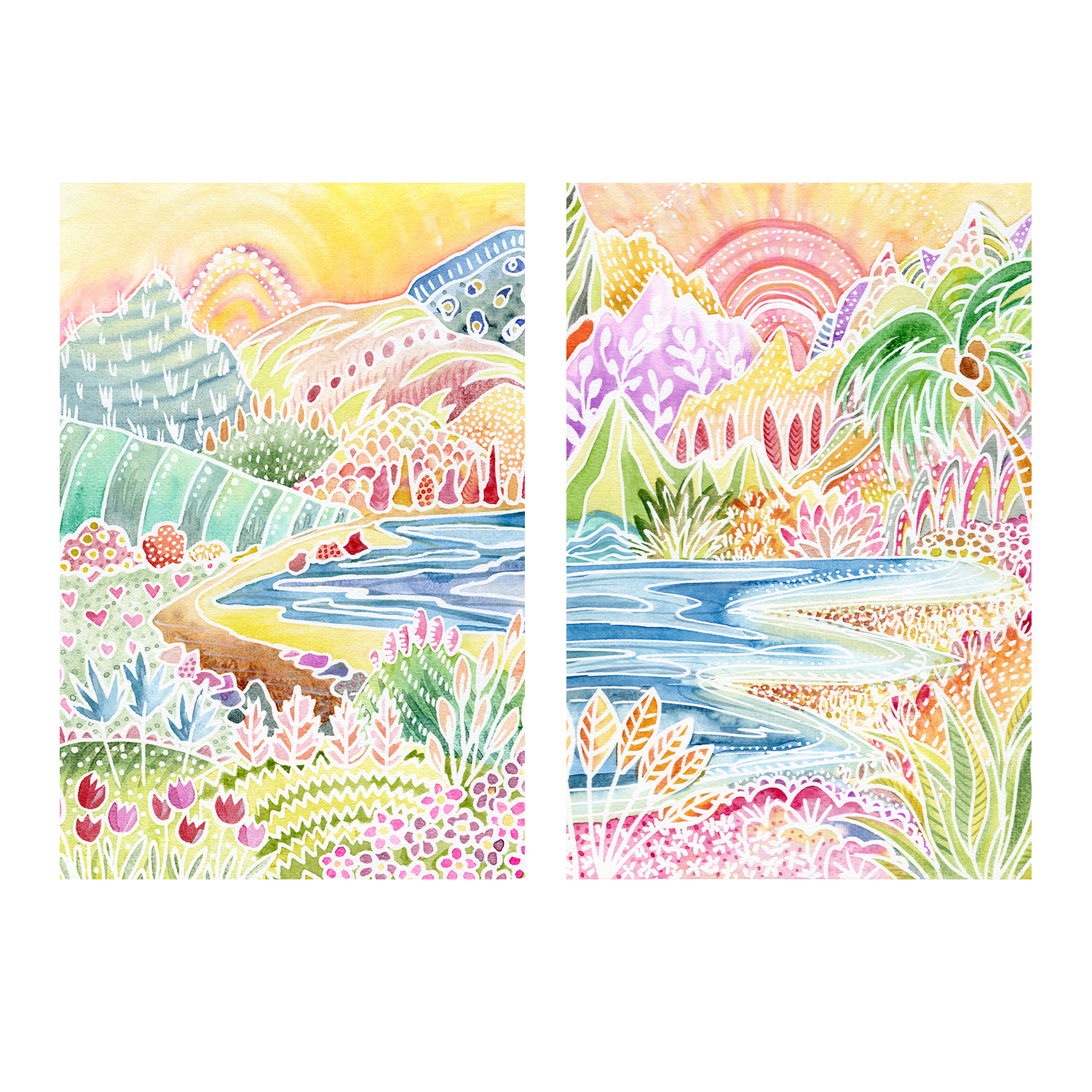 wall-art-print-canvas-poster-framed-Colourful Landscape, Style A & B, Set Of 2 , By Jessie Mitchelson-1