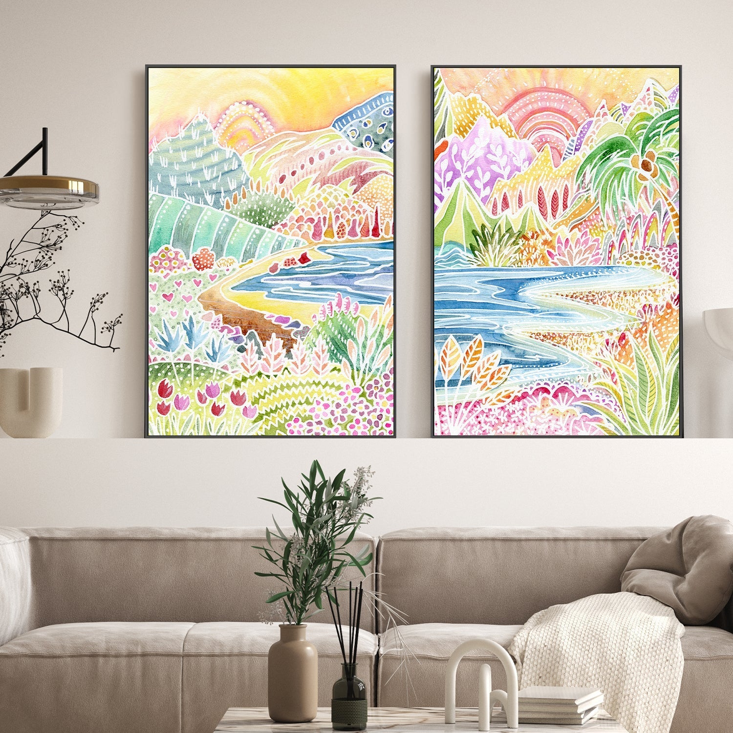 wall-art-print-canvas-poster-framed-Colourful Landscape, Style A & B, Set Of 2 , By Jessie Mitchelson-2