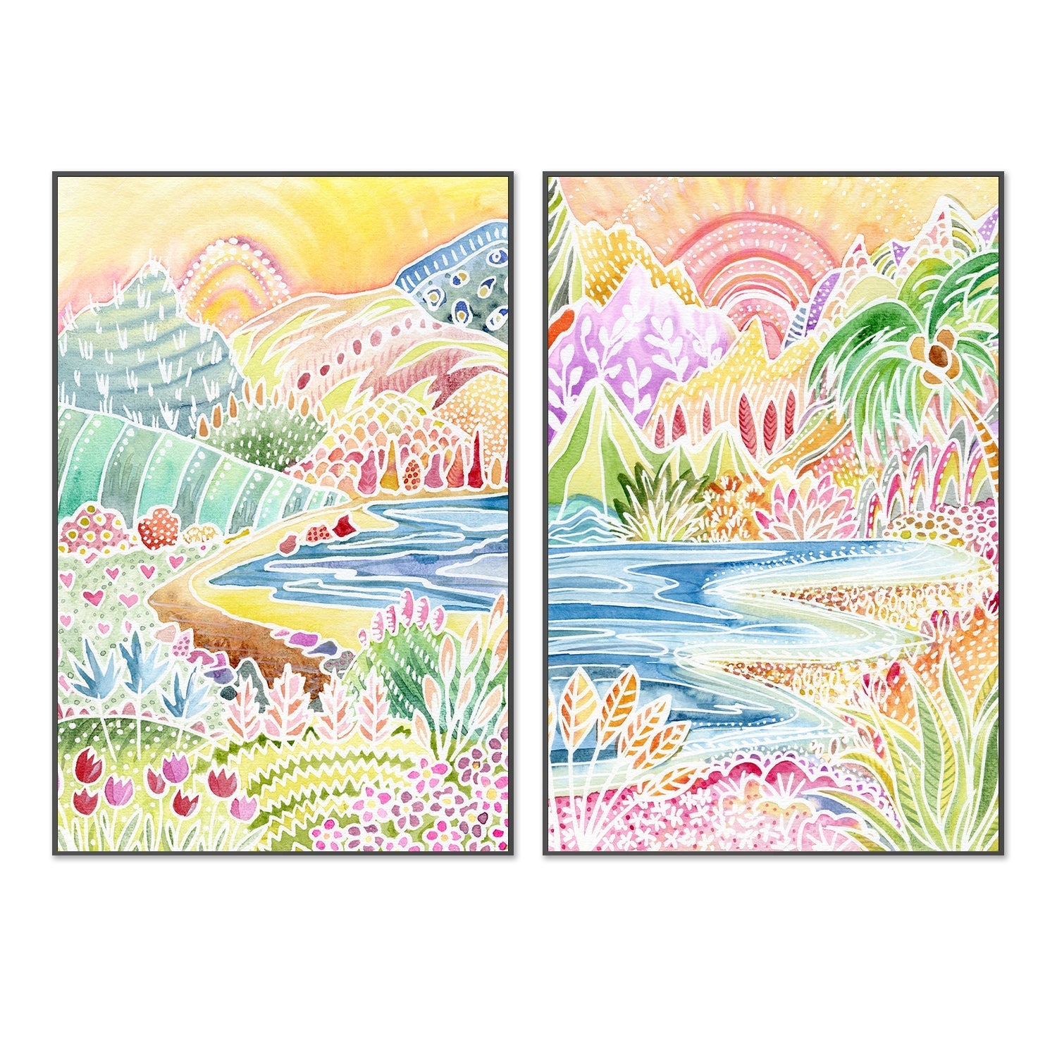 wall-art-print-canvas-poster-framed-Colourful Landscape, Style A & B, Set Of 2 , By Jessie Mitchelson-3
