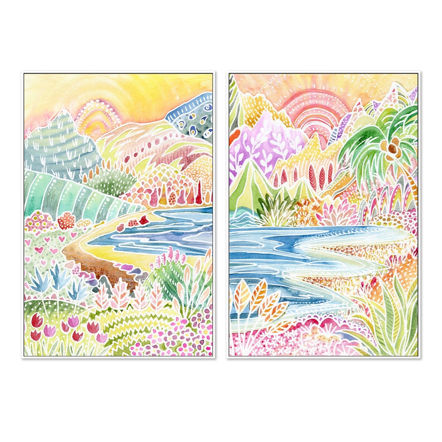 wall-art-print-canvas-poster-framed-Colourful Landscape, Style A & B, Set Of 2 , By Jessie Mitchelson-5