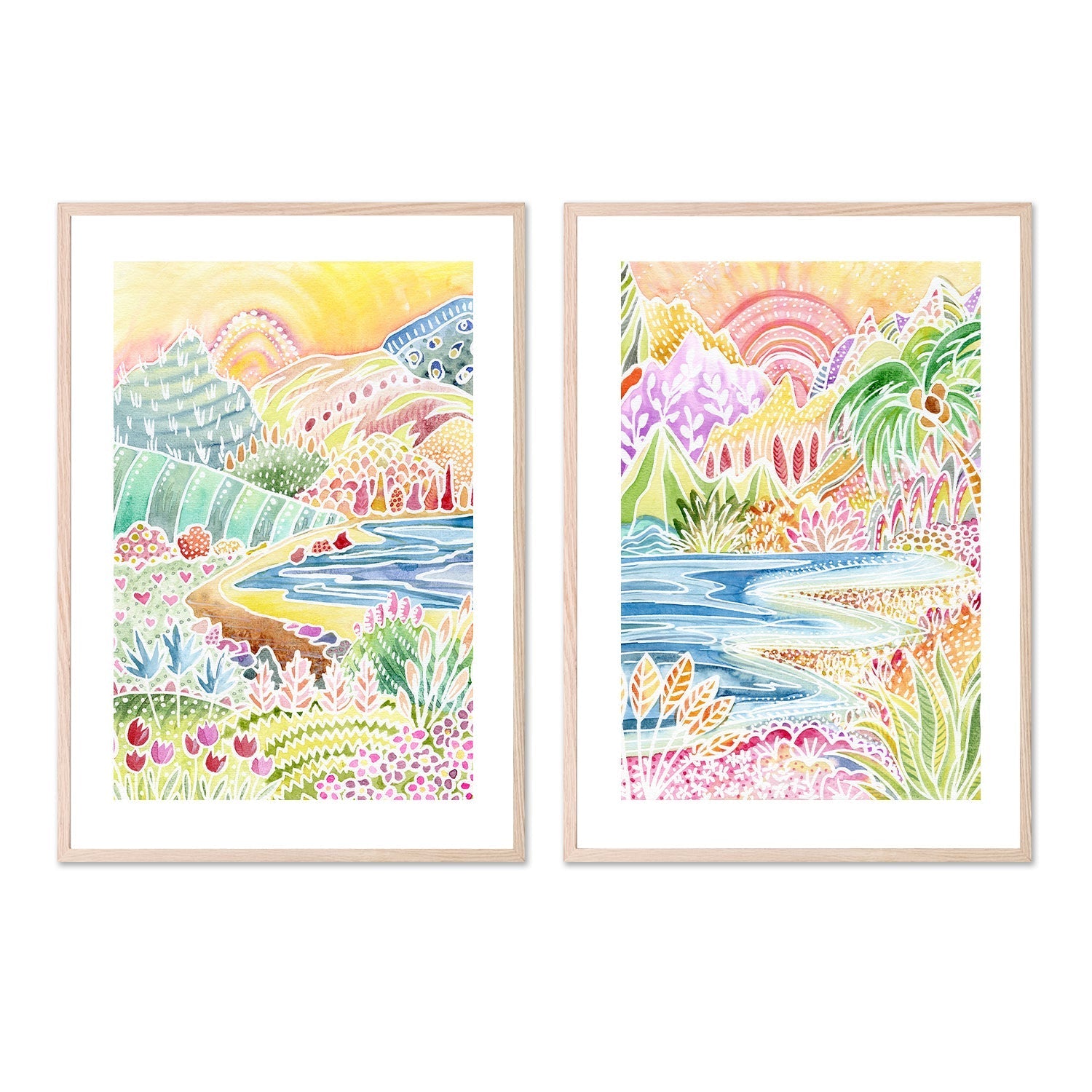 wall-art-print-canvas-poster-framed-Colourful Landscape, Style A & B, Set Of 2 , By Jessie Mitchelson-6