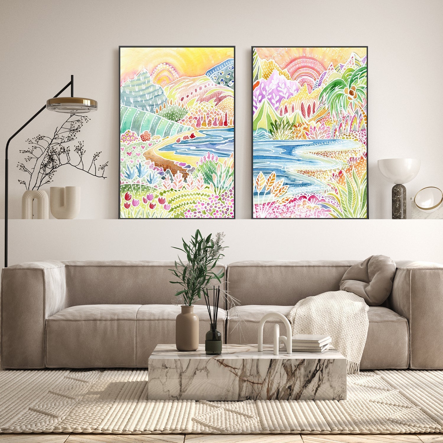 wall-art-print-canvas-poster-framed-Colourful Landscape, Style A & B, Set Of 2 , By Jessie Mitchelson-7