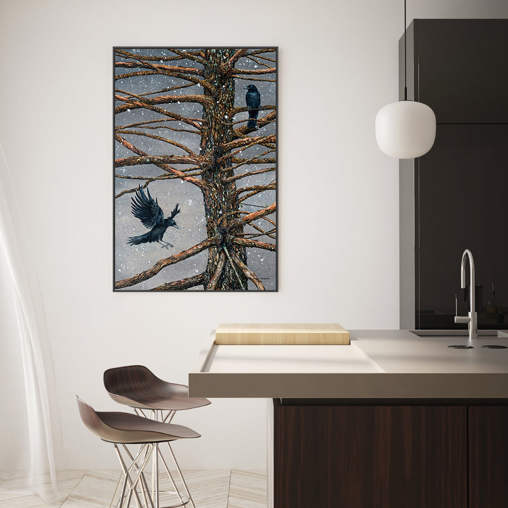 wall-art-print-canvas-poster-framed-Corvus Corvidae And The Cedar , By Maggie Vandewalle-GIOIA-WALL-ART