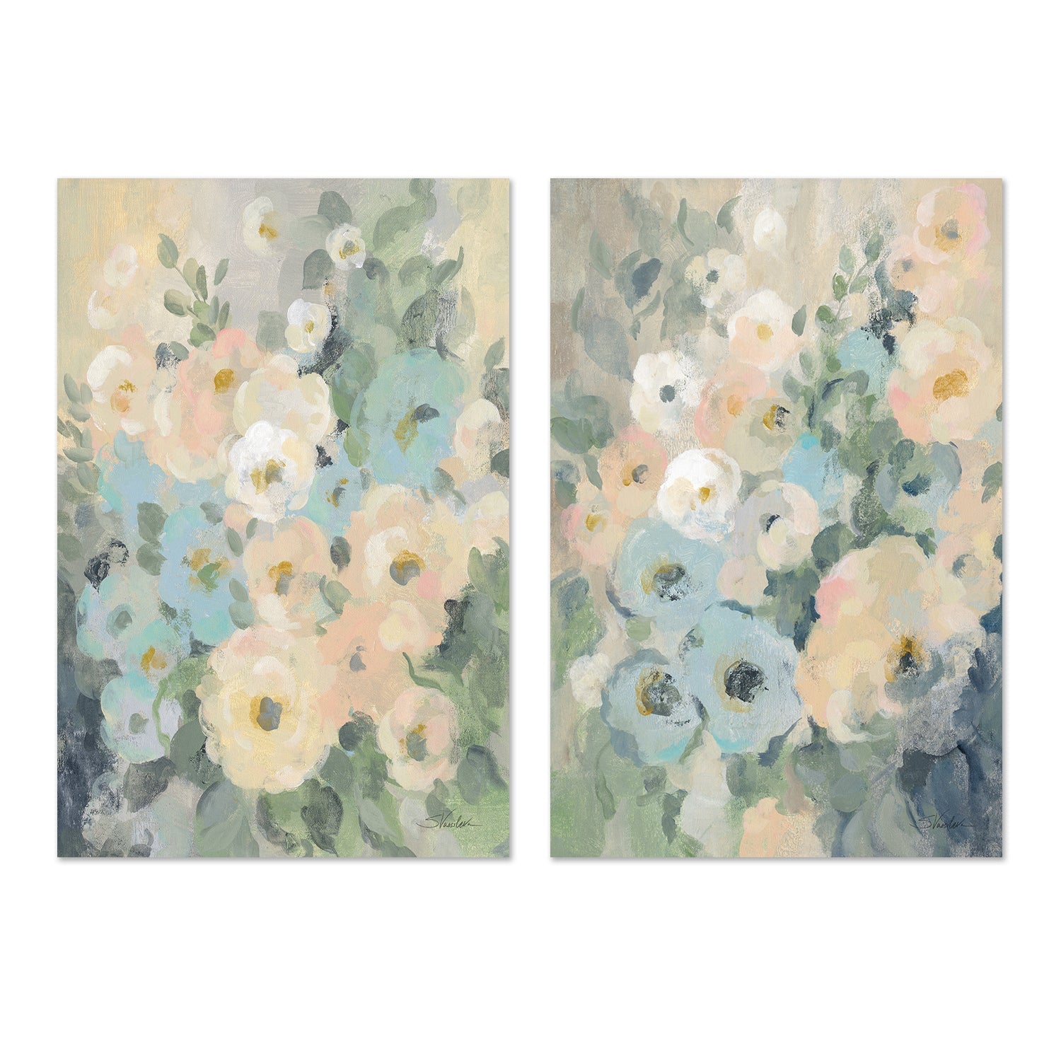 wall-art-print-canvas-poster-framed-Cottage Blue Floral, Style A & B, Set Of 2 , By Silvia Vassileva-GIOIA-WALL-ART