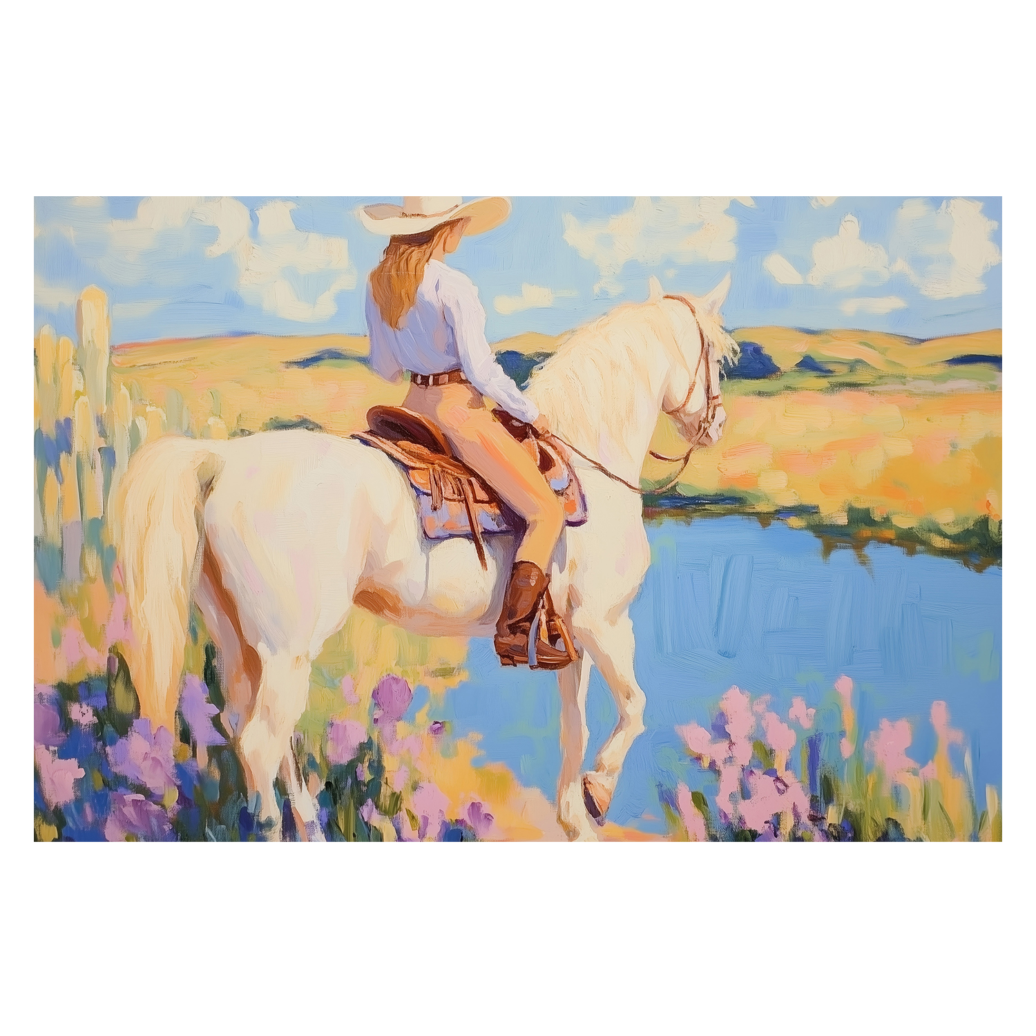 wall-art-print-canvas-poster-framed-Cowgirl with Horse-1