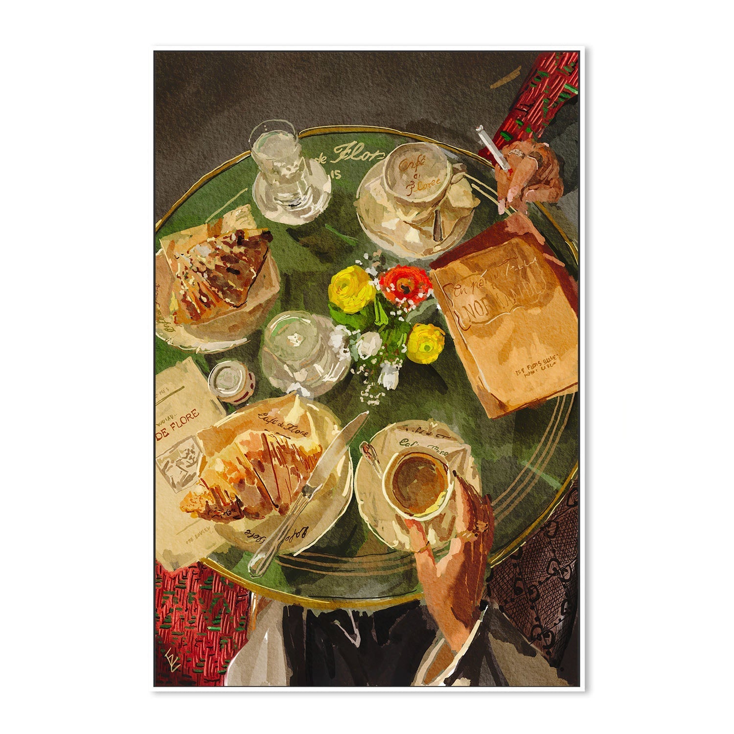 wall-art-print-canvas-poster-framed-Croissant At Caffe de Flore , By Ekaterina Zagorska-5