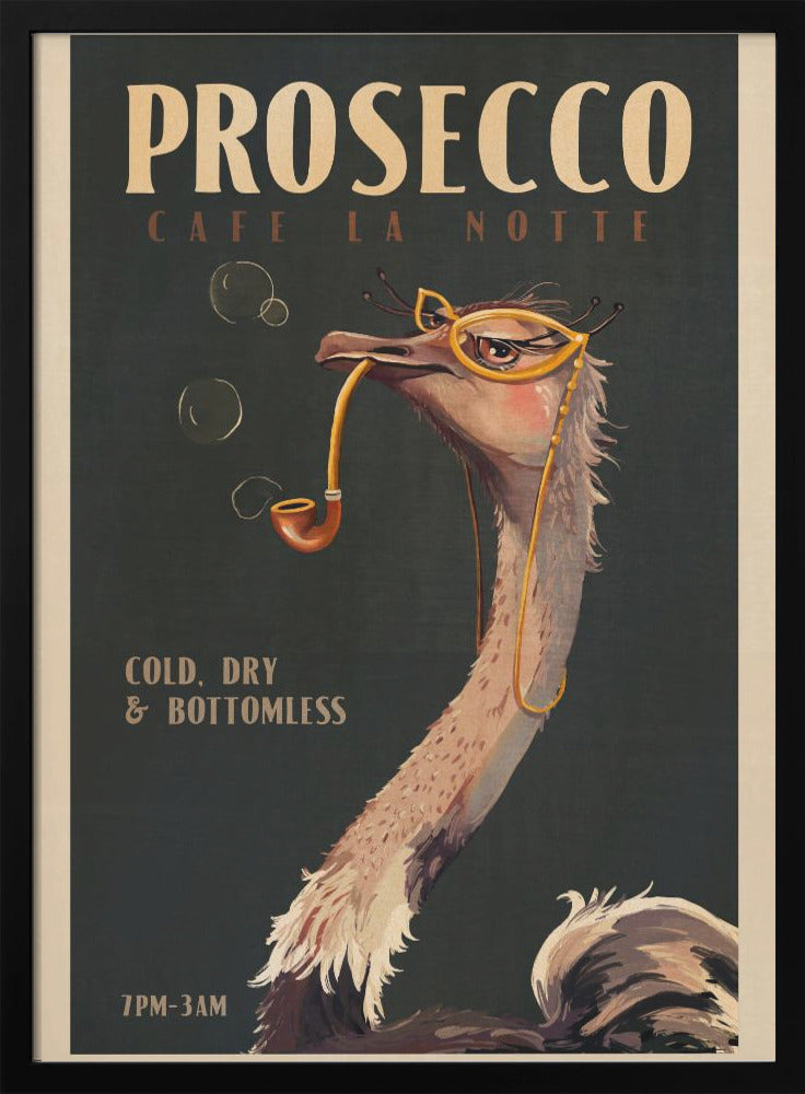wall-art-print-canvas-poster-framed-Cute Art Deco Prosecco Poster Of An Ostrich , By Brett Gramse-2