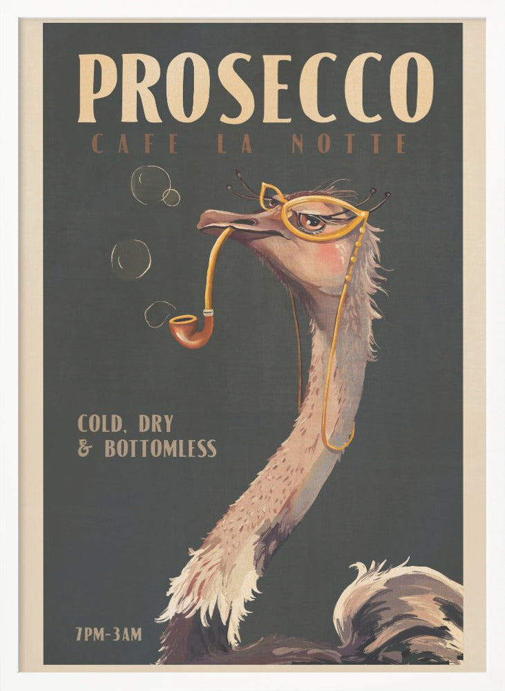 wall-art-print-canvas-poster-framed-Cute Art Deco Prosecco Poster Of An Ostrich , By Brett Gramse-3