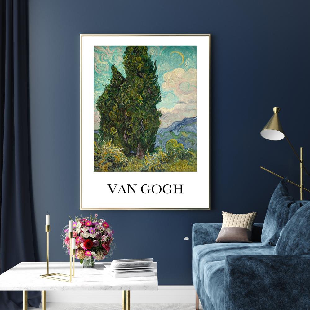 wall-art-print-canvas-poster-framed-Cypresses, 1889, By Van Gogh-by-Gioia Wall Art-Gioia Wall Art