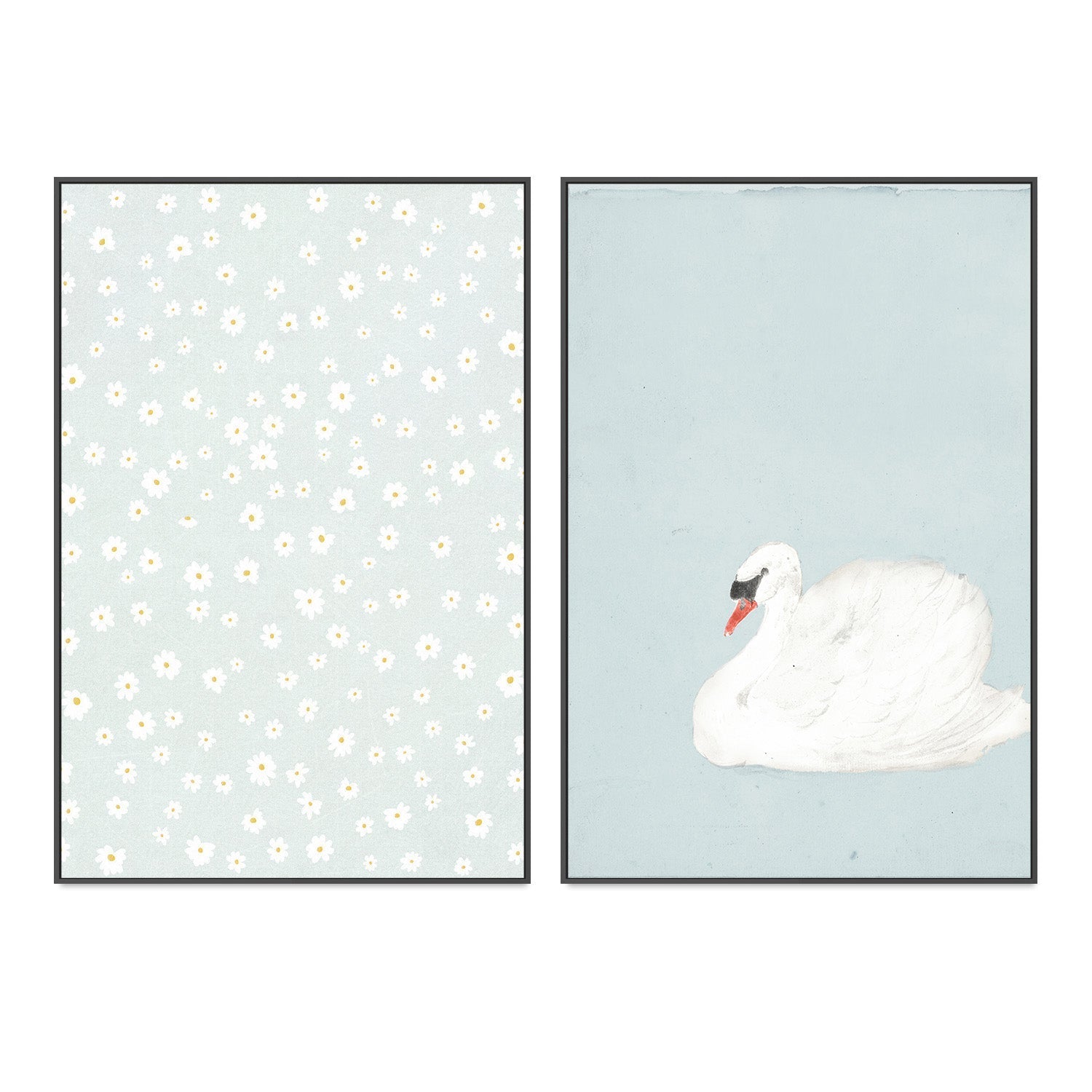 wall-art-print-canvas-poster-framed-Daisies and Swan, Set Of 2 , By Leah Straatsma-3