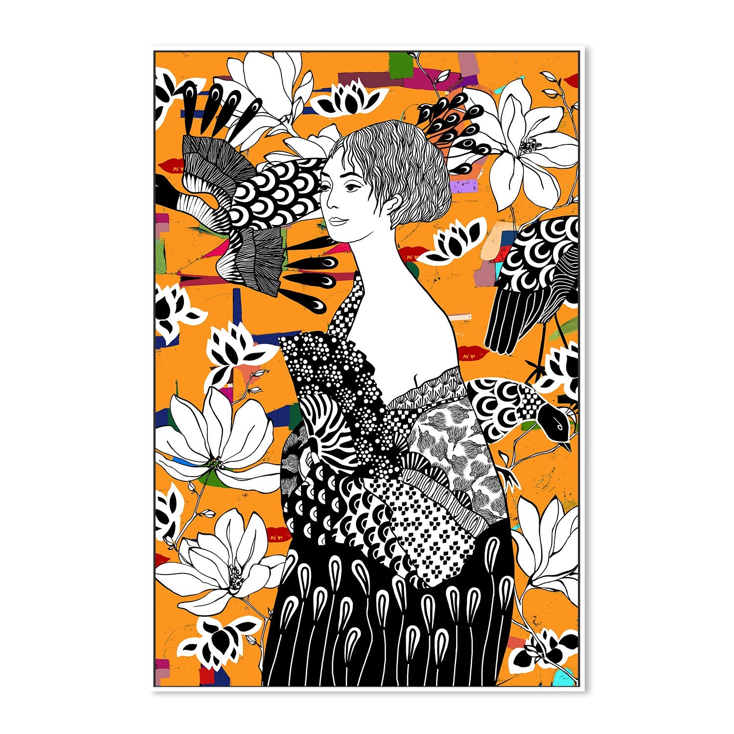 wall-art-print-canvas-poster-framed-Dame Mit FAccher-5