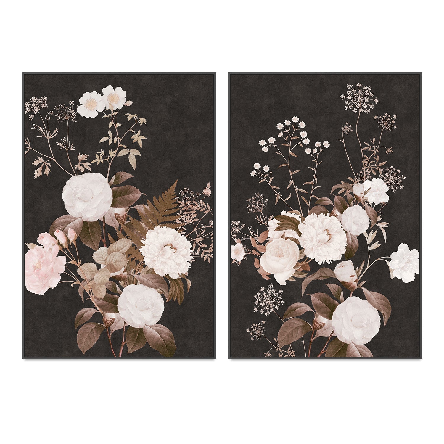 wall-art-print-canvas-poster-framed-Dark Vintage Floral, Style A & B, Set Of 2 , By Nina Blue-3