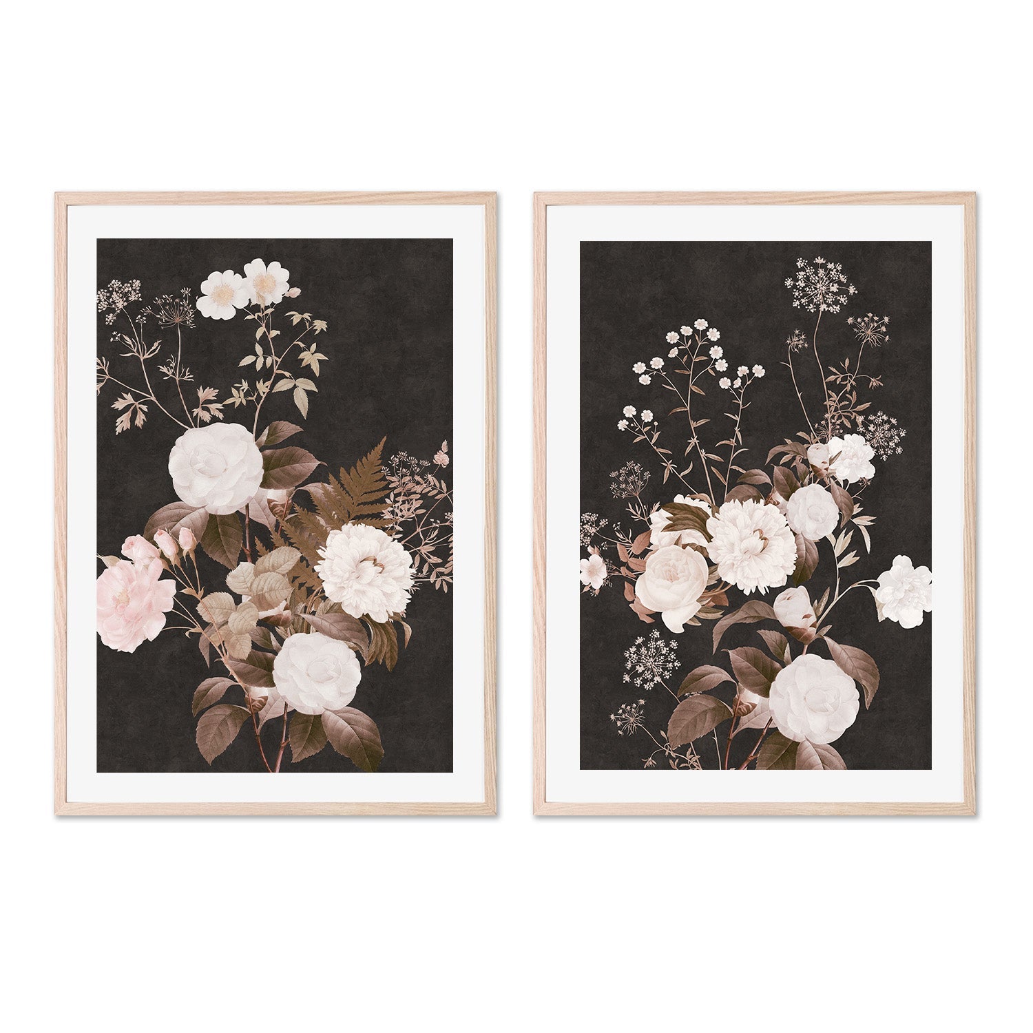 wall-art-print-canvas-poster-framed-Dark Vintage Floral, Style A & B, Set Of 2 , By Nina Blue-6