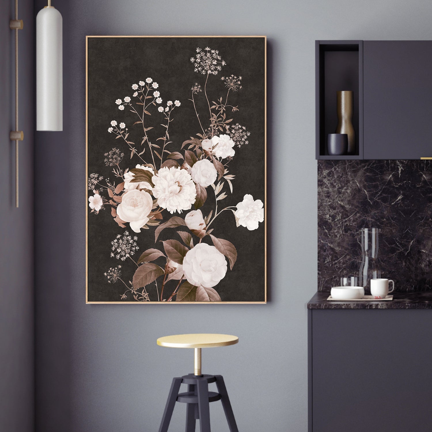 wall-art-print-canvas-poster-framed-Dark Vintage Floral, Style B , By Nina Blue-2