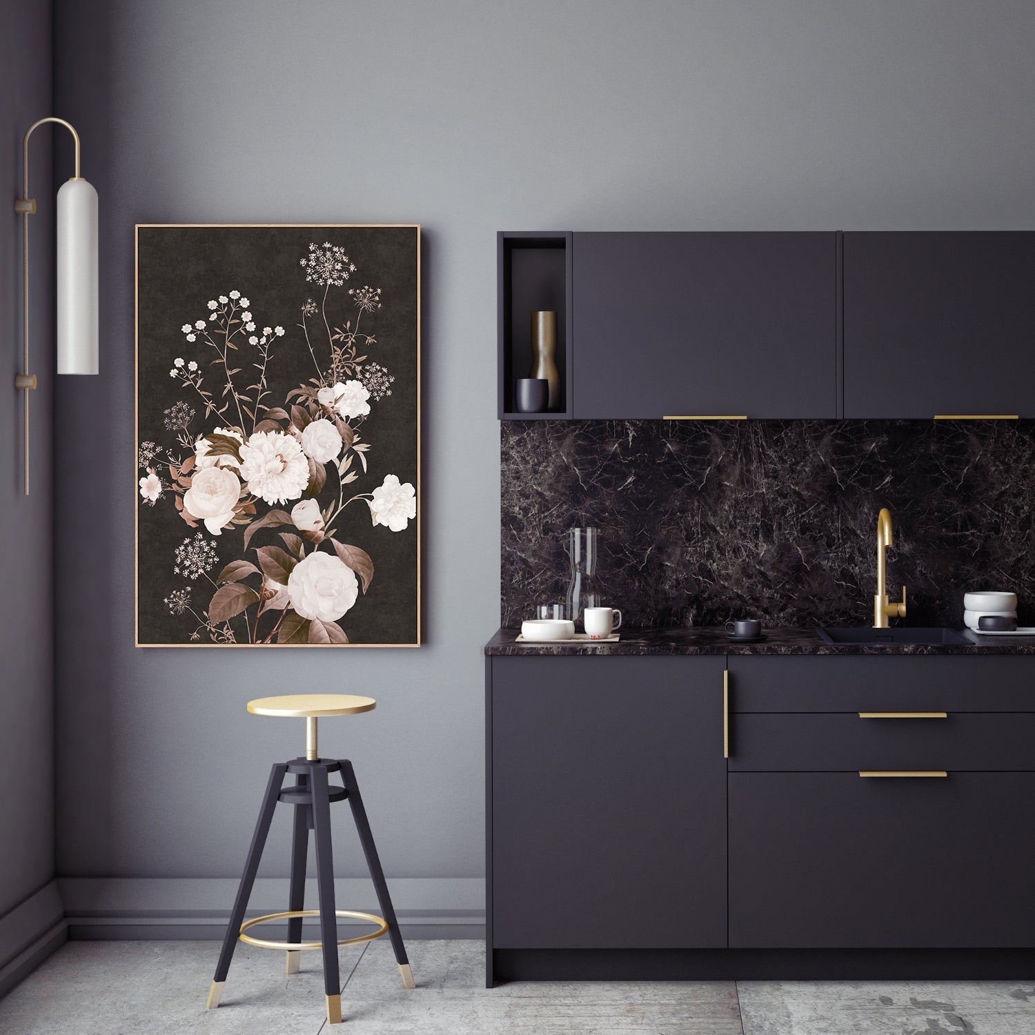 wall-art-print-canvas-poster-framed-Dark Vintage Floral, Style B , By Nina Blue-7