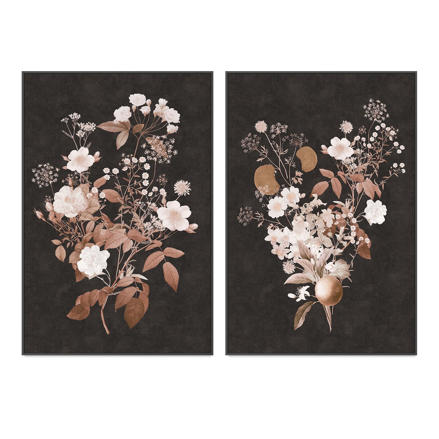 wall-art-print-canvas-poster-framed-Dark Vintage Floral, Style C & D, Set Of 2 , By Nina Blue-3