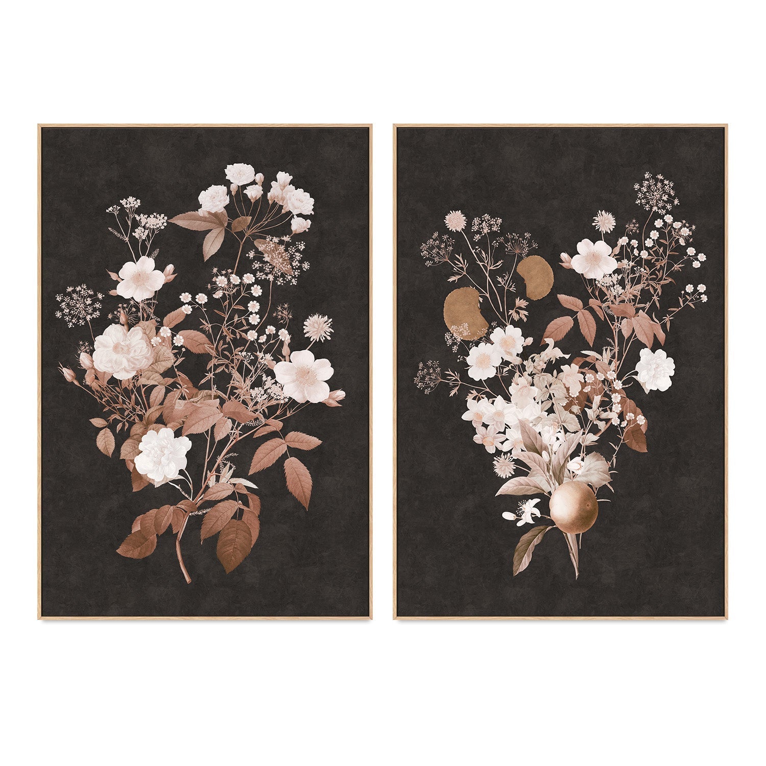 wall-art-print-canvas-poster-framed-Dark Vintage Floral, Style C & D, Set Of 2 , By Nina Blue-4