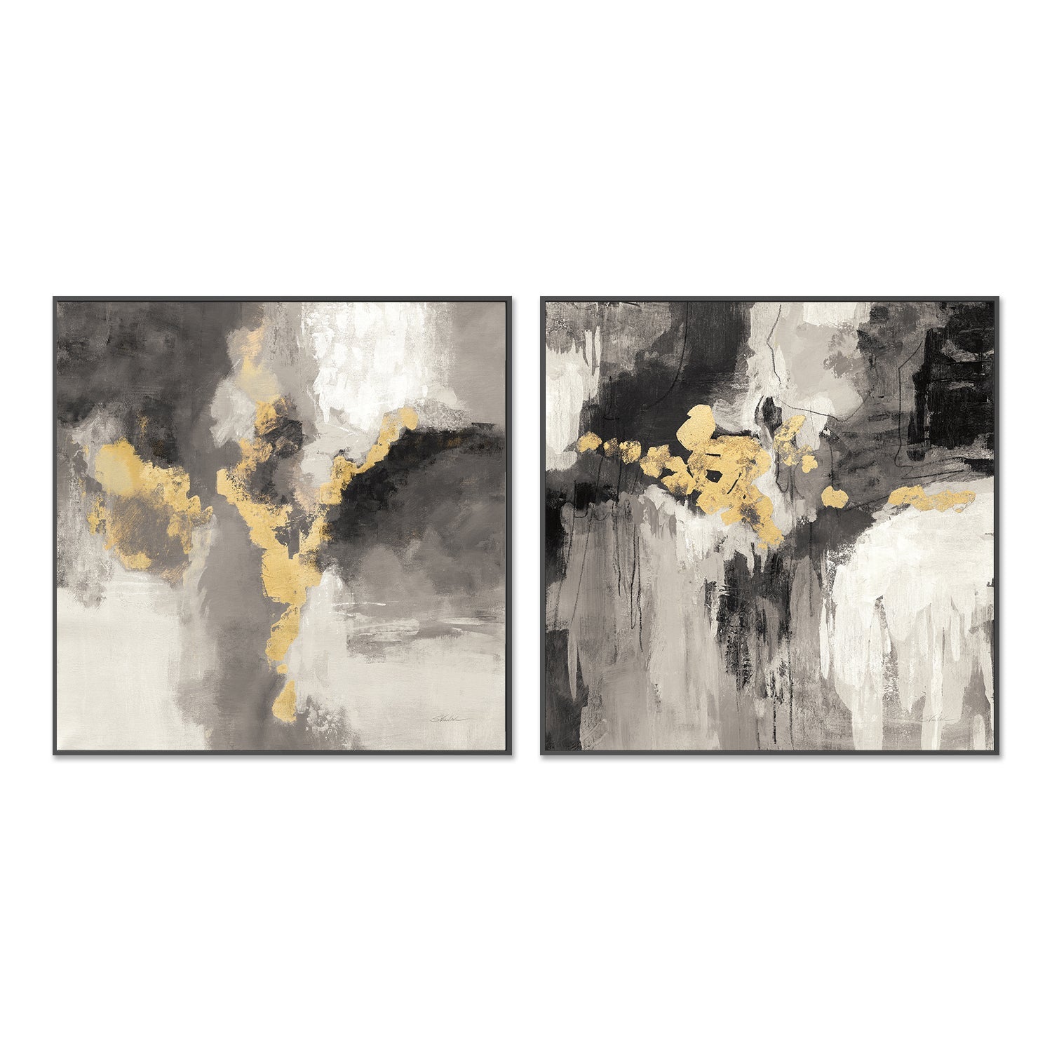 wall-art-print-canvas-poster-framed-Deep Gold Abstract, Style A & B, Set Of 2 , By Silvia Vassileva-GIOIA-WALL-ART