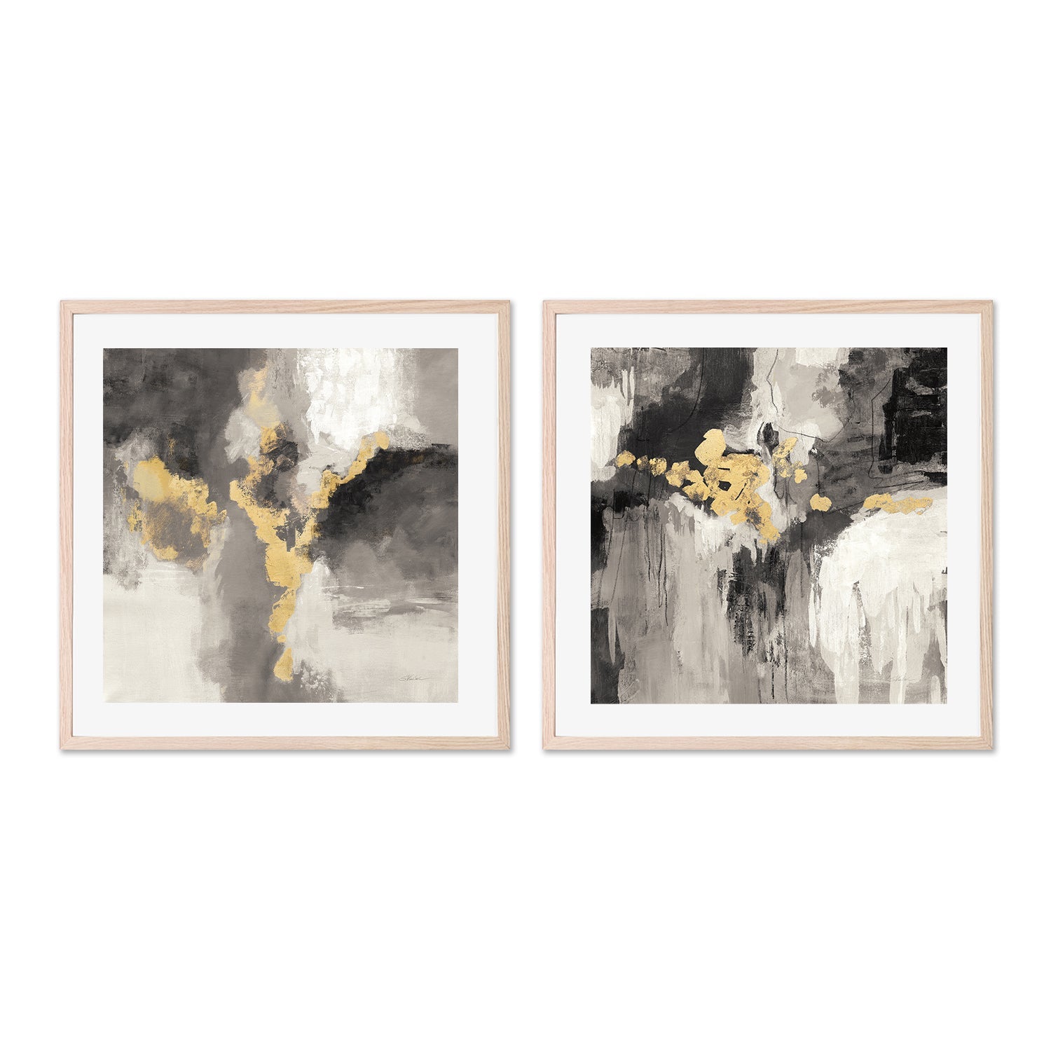 wall-art-print-canvas-poster-framed-Deep Gold Abstract, Style A & B, Set Of 2 , By Silvia Vassileva-GIOIA-WALL-ART