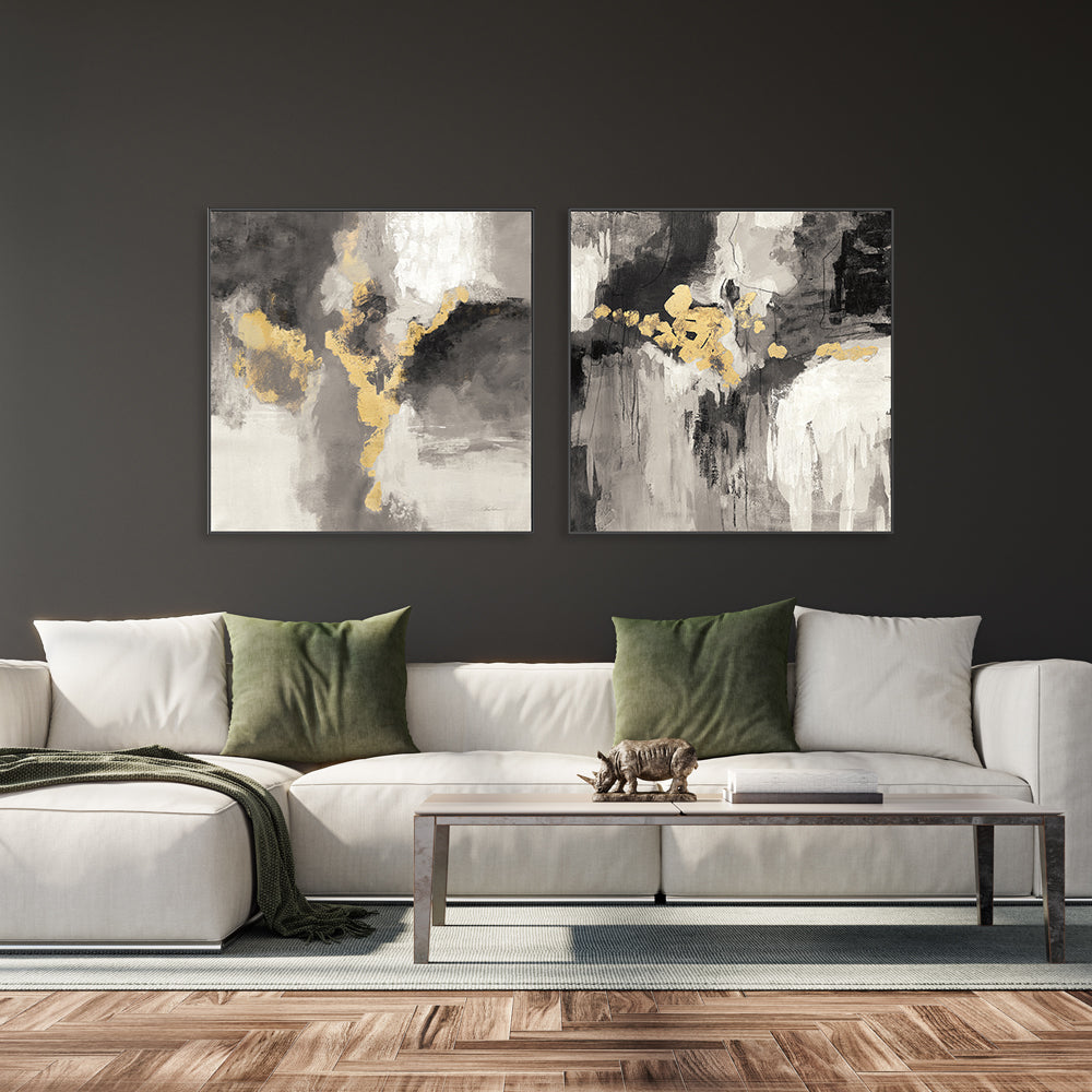 wall-art-print-canvas-poster-framed-Deep Gold Abstract, Style A & B, Set Of 2 , By Silvia Vassileva-GIOIA-WALL-ART