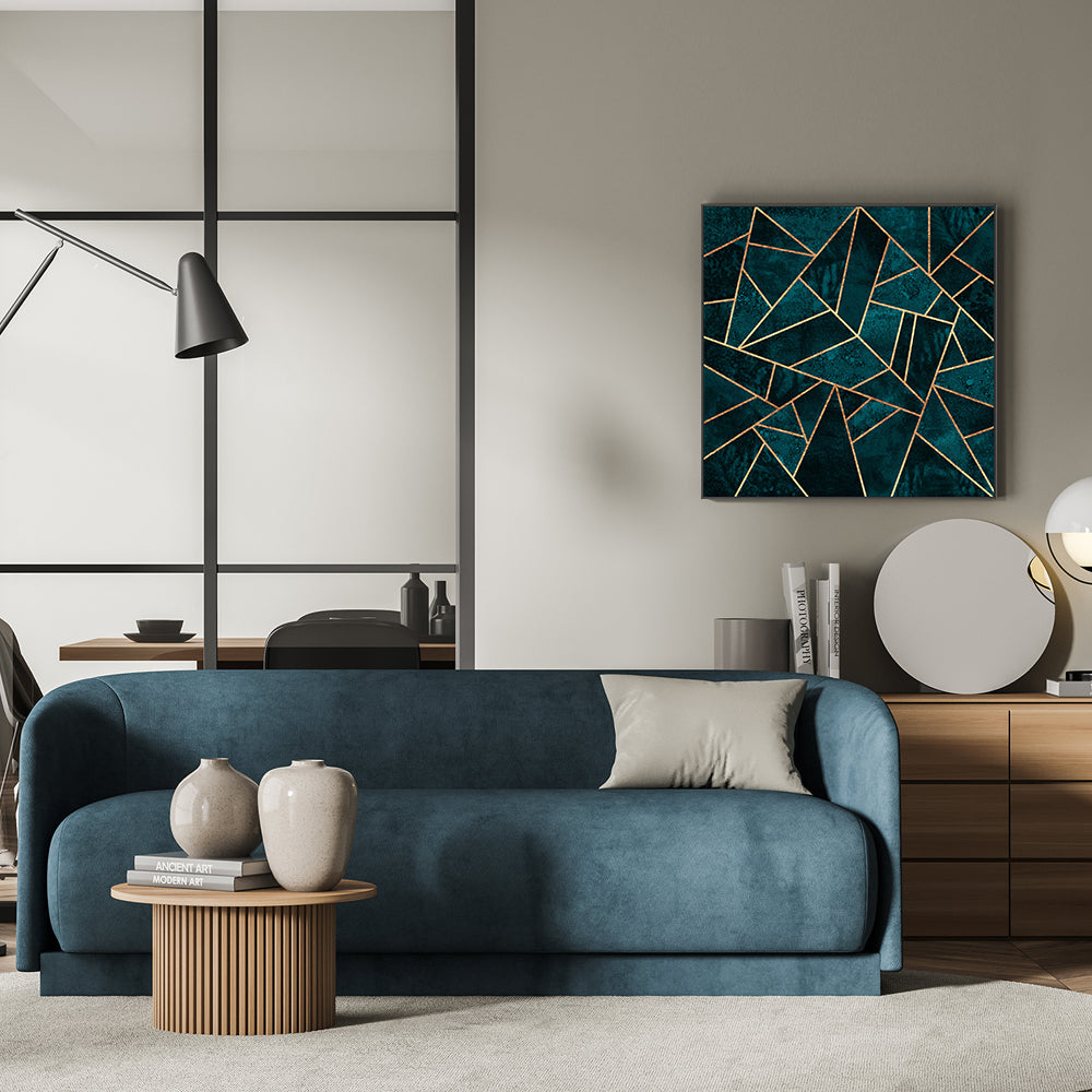 wall-art-print-canvas-poster-framed-Deep Teal Geometric Design-GIOIA-WALL-ART