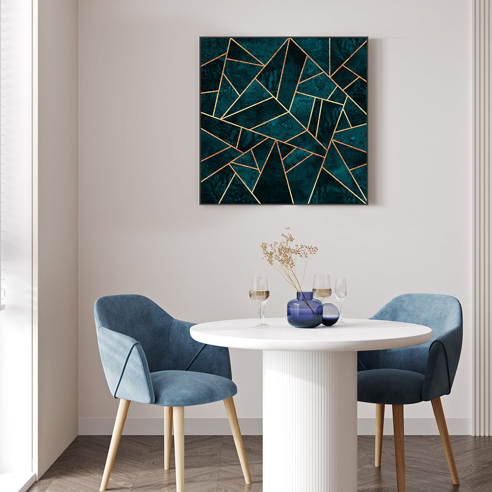 wall-art-print-canvas-poster-framed-Deep Teal Geometric Design-GIOIA-WALL-ART