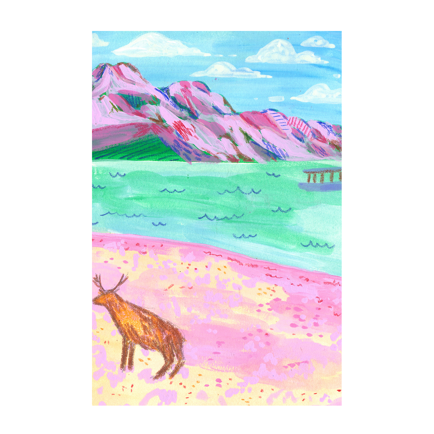 wall-art-print-canvas-poster-framed-Deer On The Beach , By Kartika Paramita-1