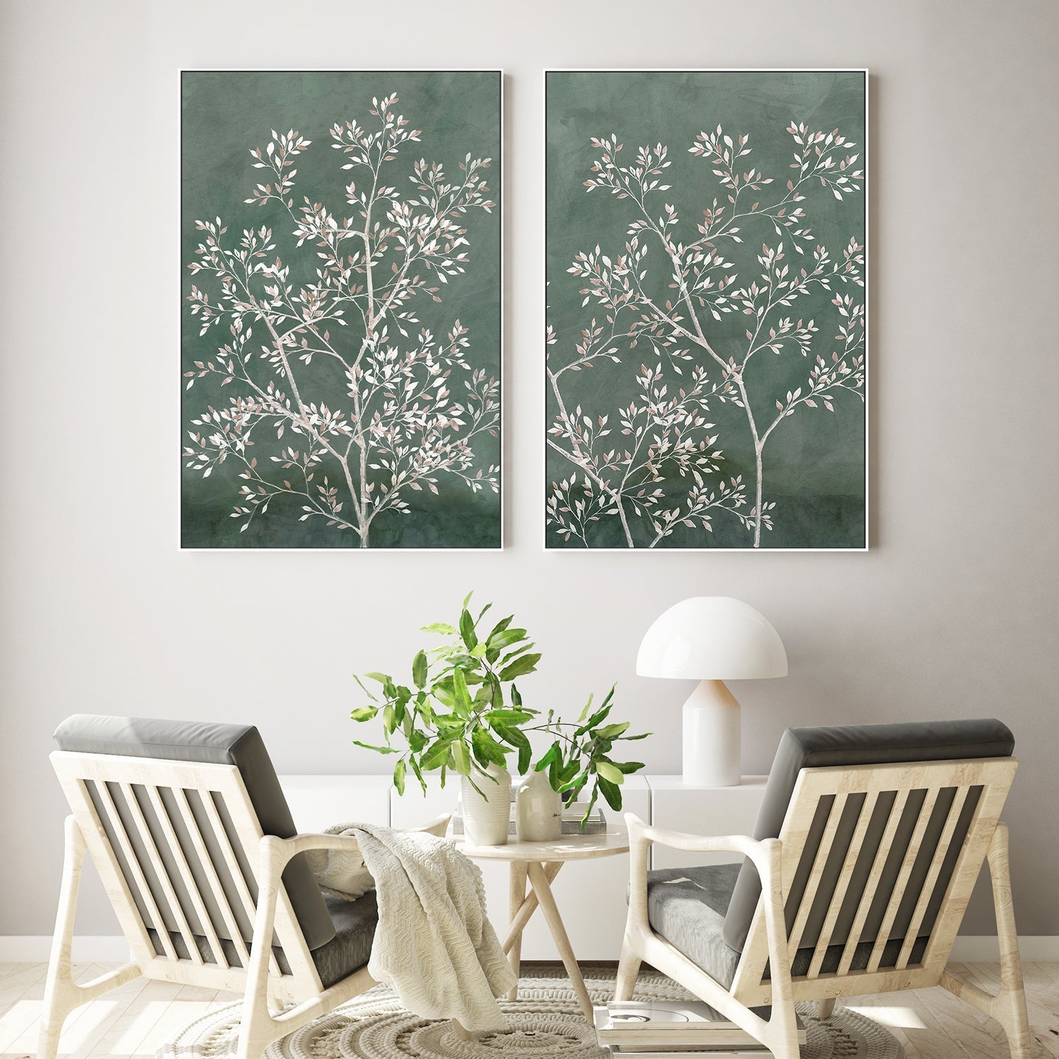 wall-art-print-canvas-poster-framed-Delicate Tree, Style A & B, Set Of 2 , By Aria K-7