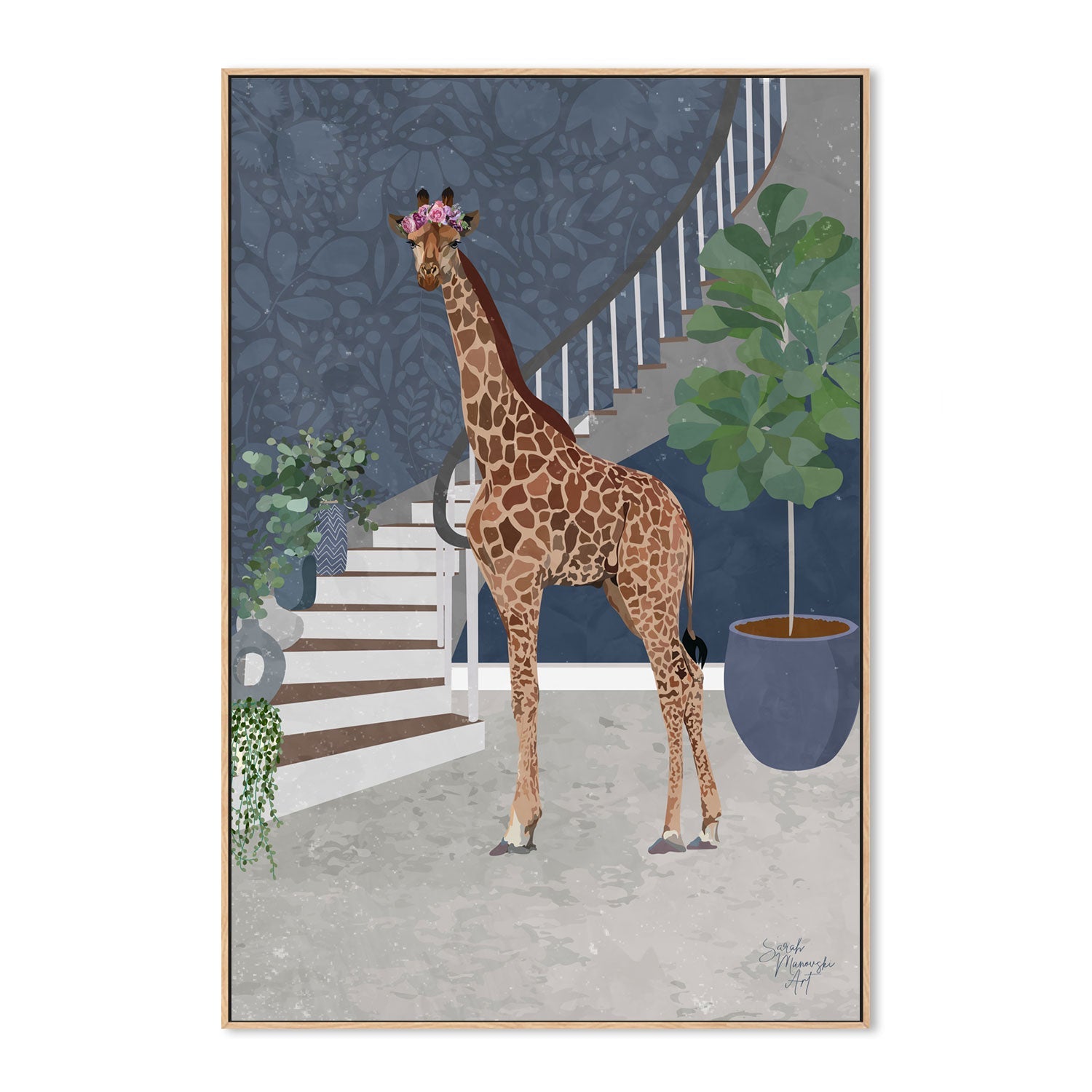 wall-art-print-canvas-poster-framed-Dinner With A Giraffe , By Sarah Manovski-GIOIA-WALL-ART