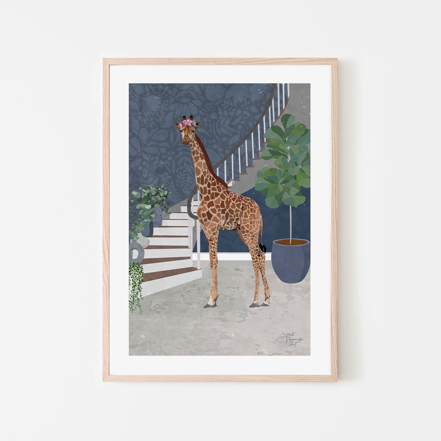 wall-art-print-canvas-poster-framed-Dinner With A Giraffe , By Sarah Manovski-GIOIA-WALL-ART