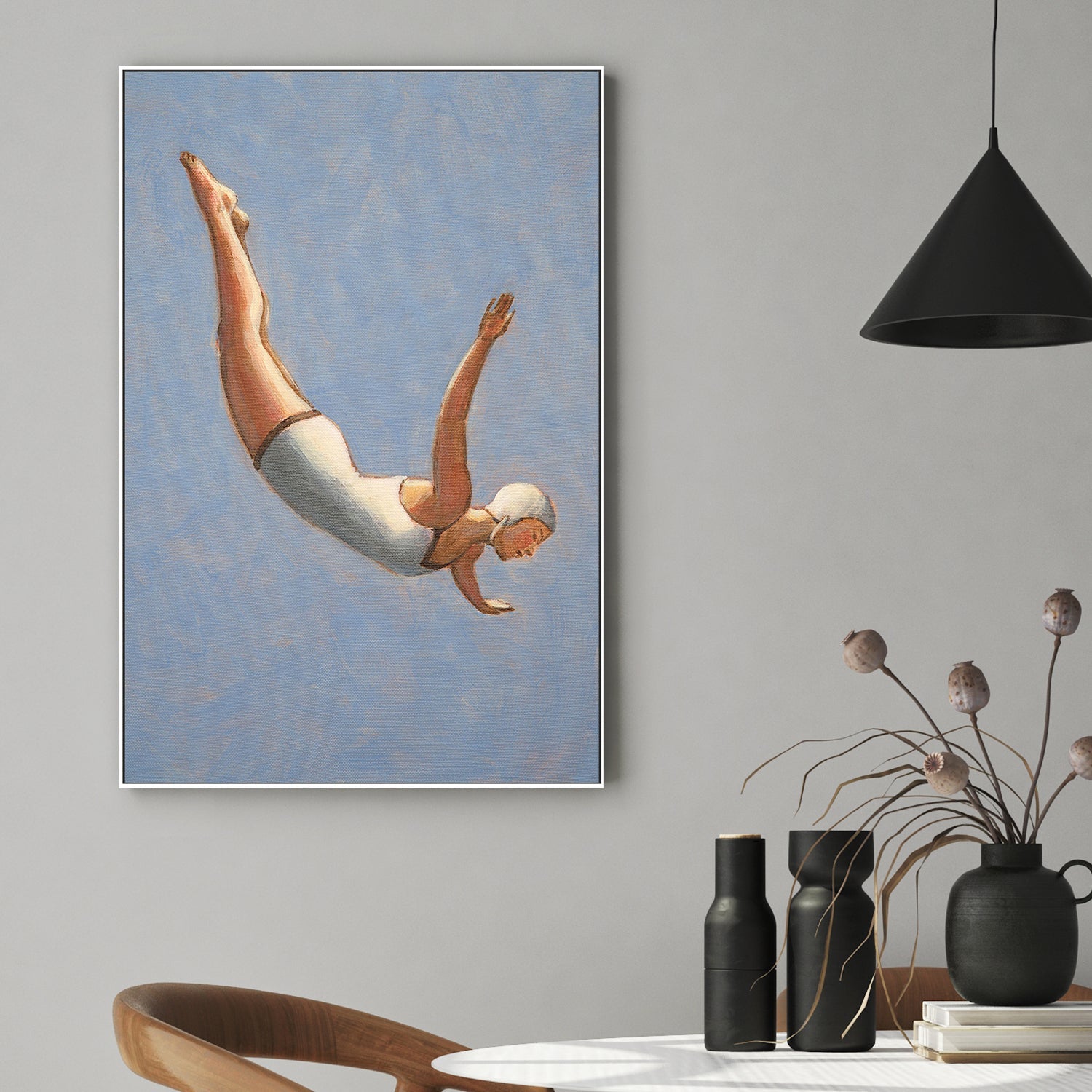 wall-art-print-canvas-poster-framed-Diver in Blue-Grey Sky-2