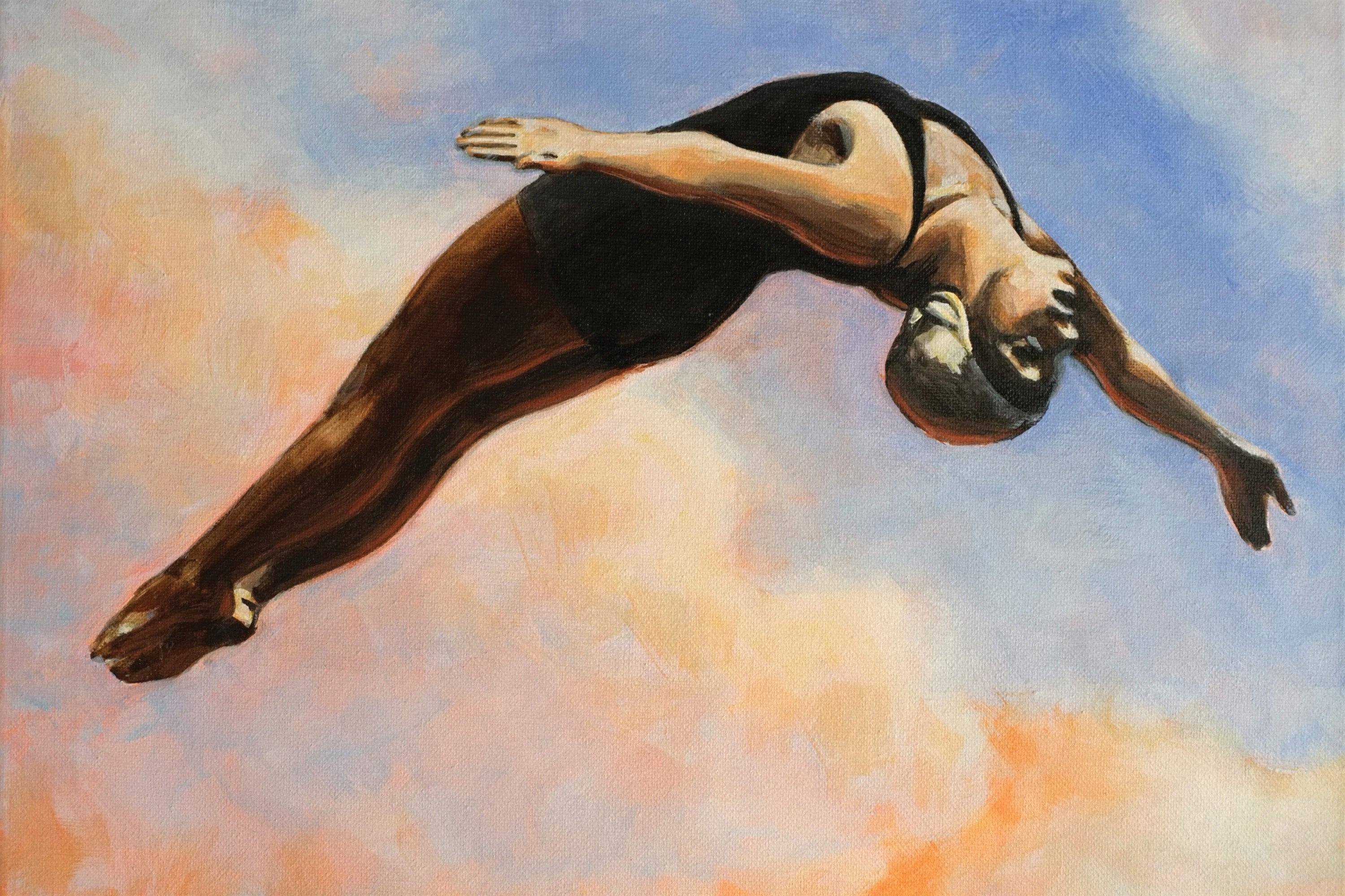 wall-art-print-canvas-poster-framed-Diver in Orange Clouds-1