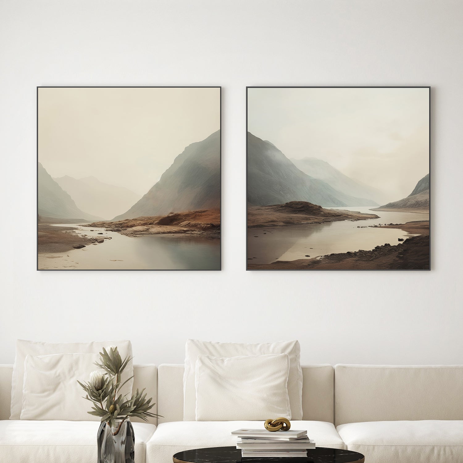 wall-art-print-canvas-poster-framed-Dreamy Mountain Mirage, Style A & B, Set Of 2-2