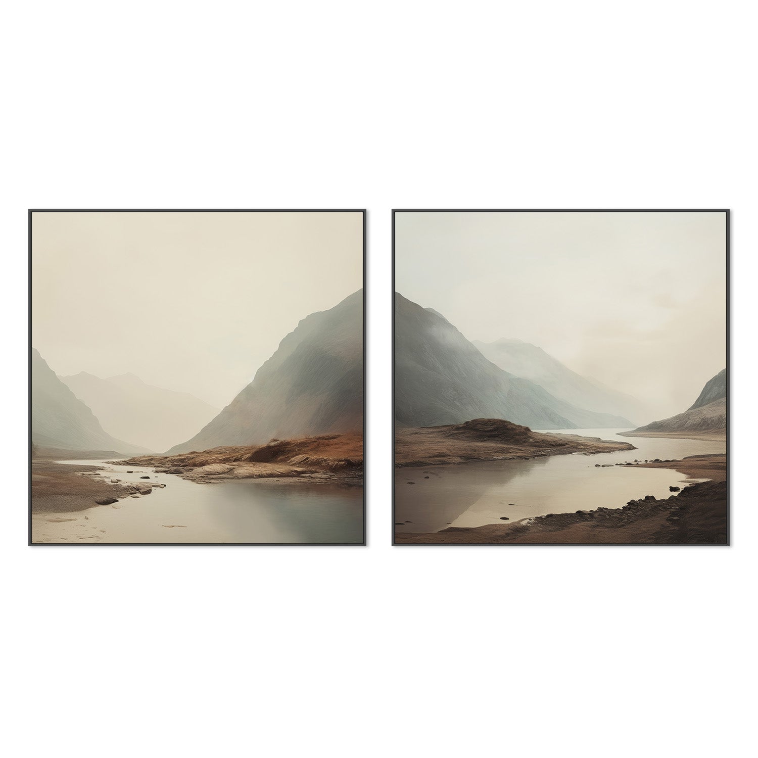 wall-art-print-canvas-poster-framed-Dreamy Mountain Mirage, Style A & B, Set Of 2-3