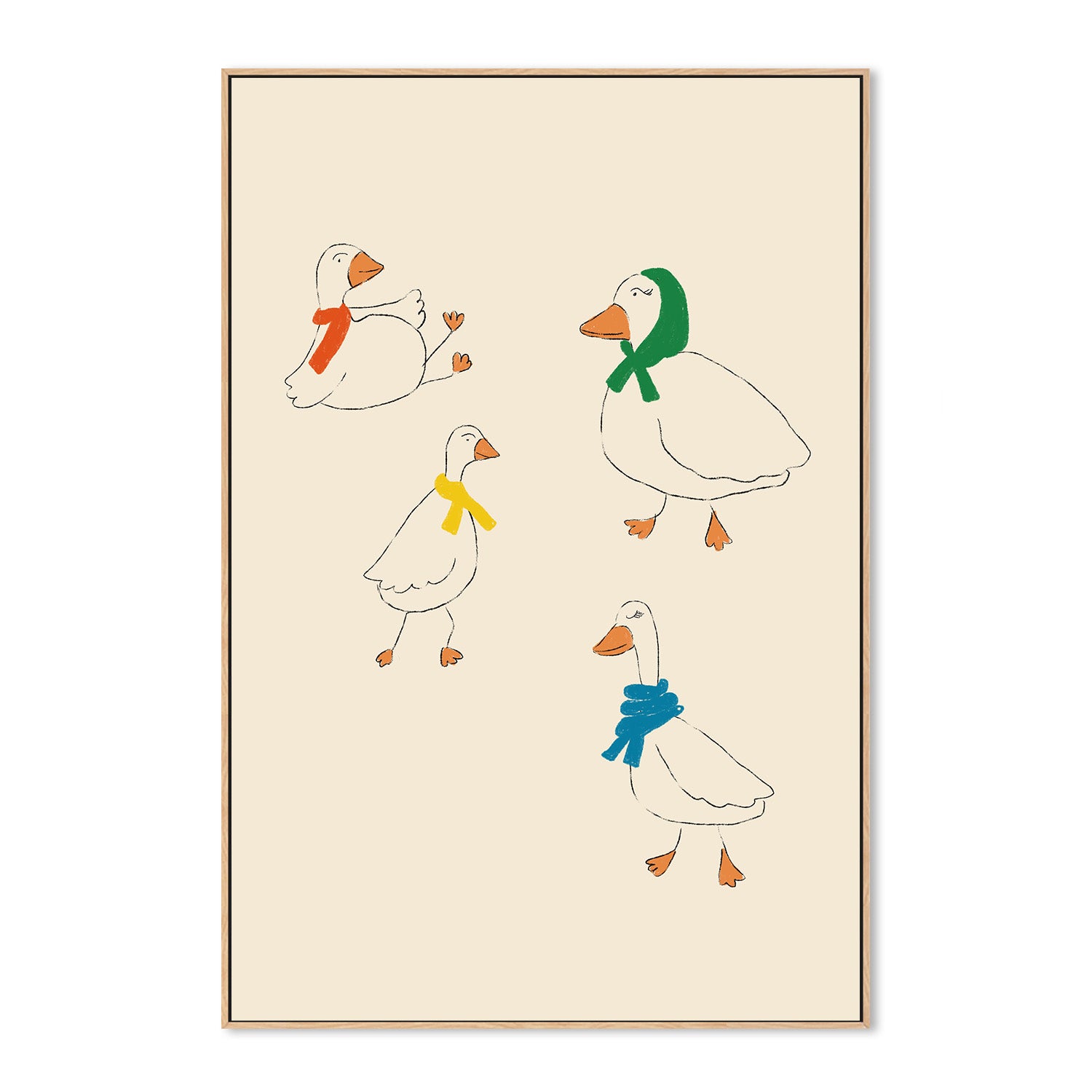 wall-art-print-canvas-poster-framed-Ducks Adorned in Colorful Scarves-4