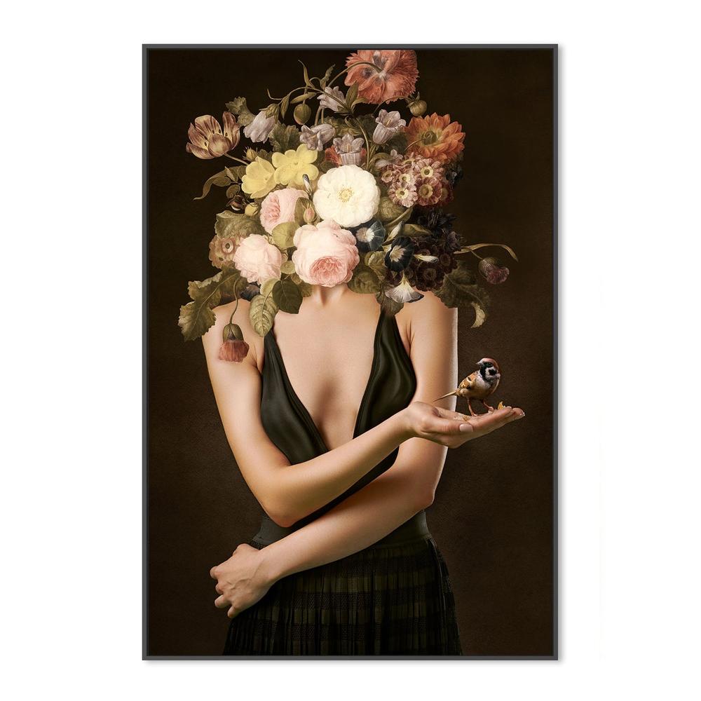 wall-art-print-canvas-poster-framed-Elegant Floral Woman Goldfinch-3