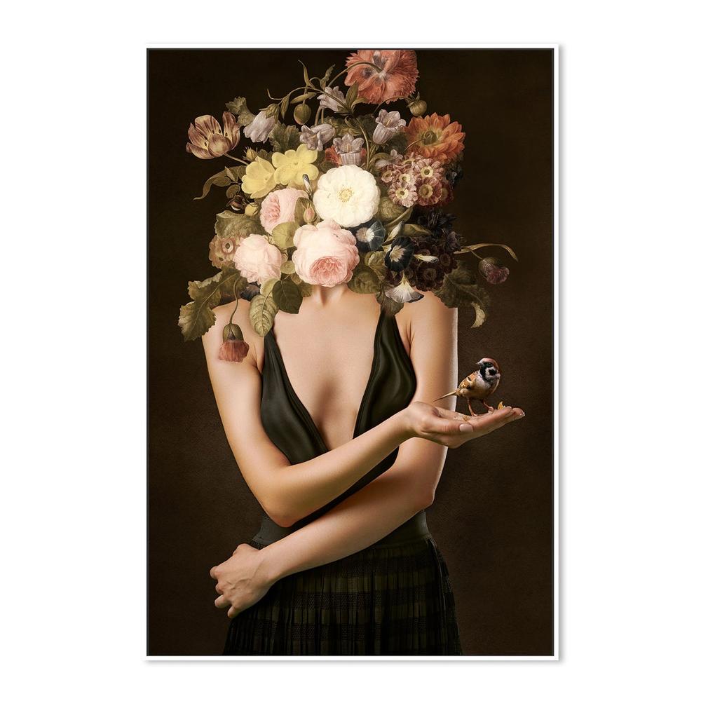 wall-art-print-canvas-poster-framed-Elegant Floral Woman Goldfinch-5