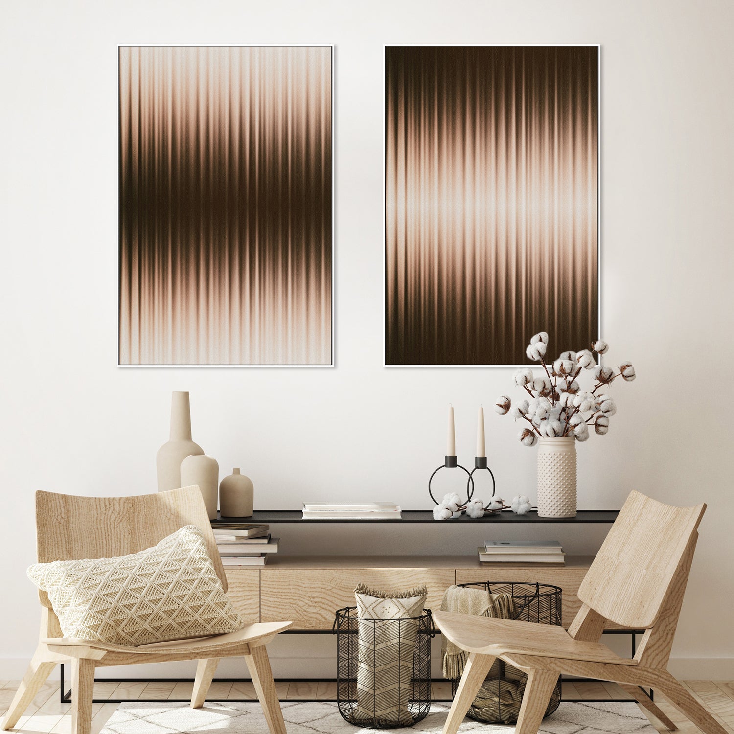wall-art-print-canvas-poster-framed-Euphori, White and Brown, Style A & B, Set Of 2 , By Alma-7