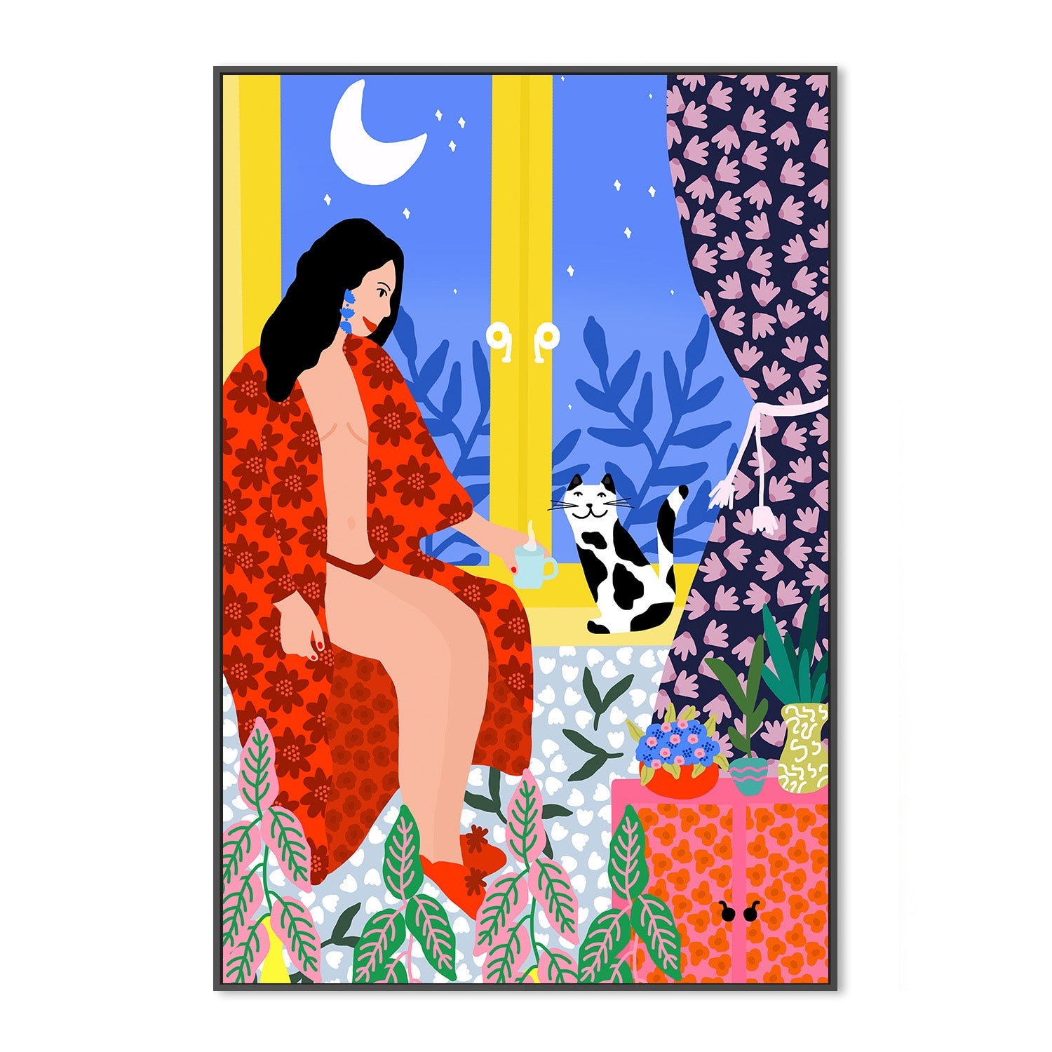 wall-art-print-canvas-poster-framed-Evening Tea With Cat-3
