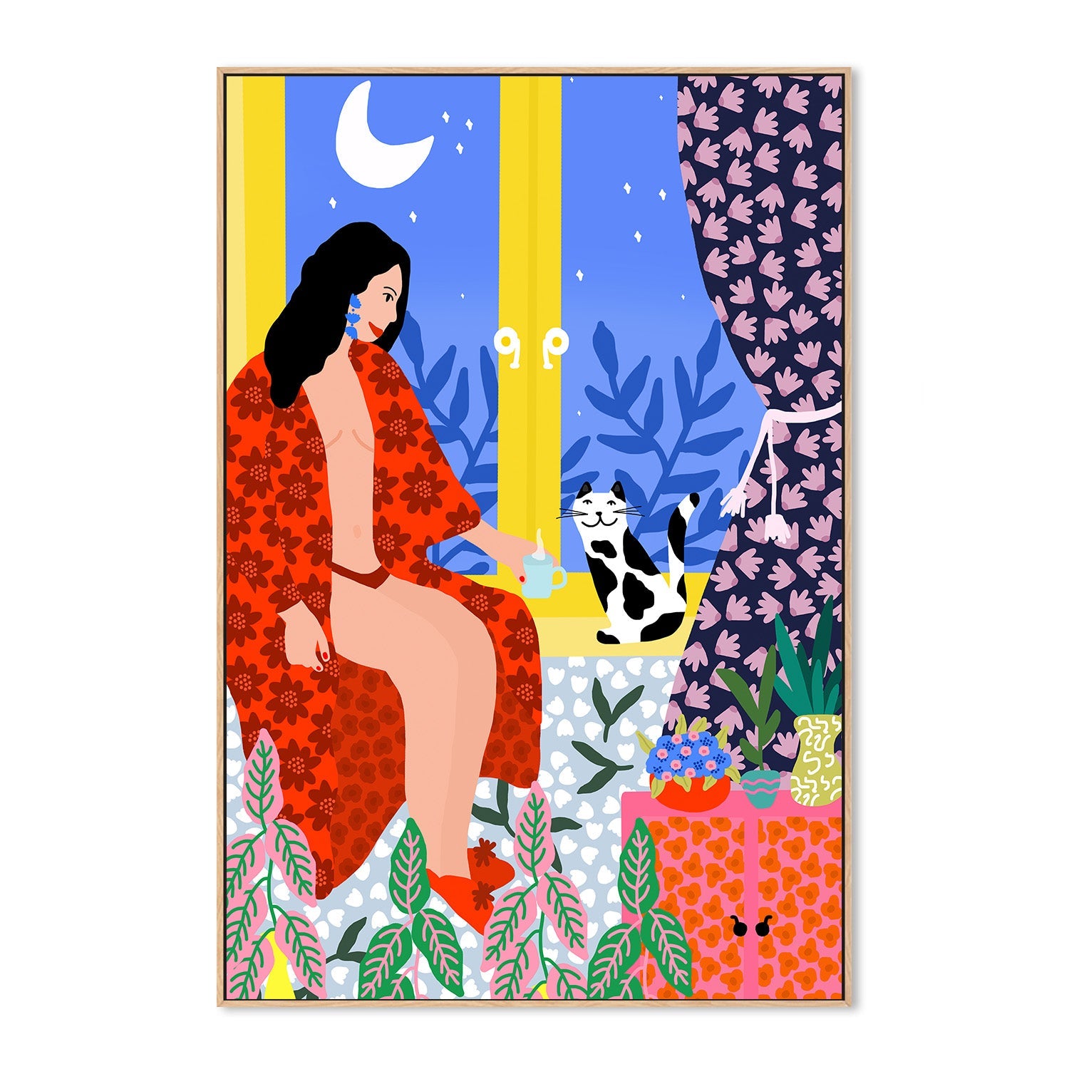 wall-art-print-canvas-poster-framed-Evening Tea With Cat-4