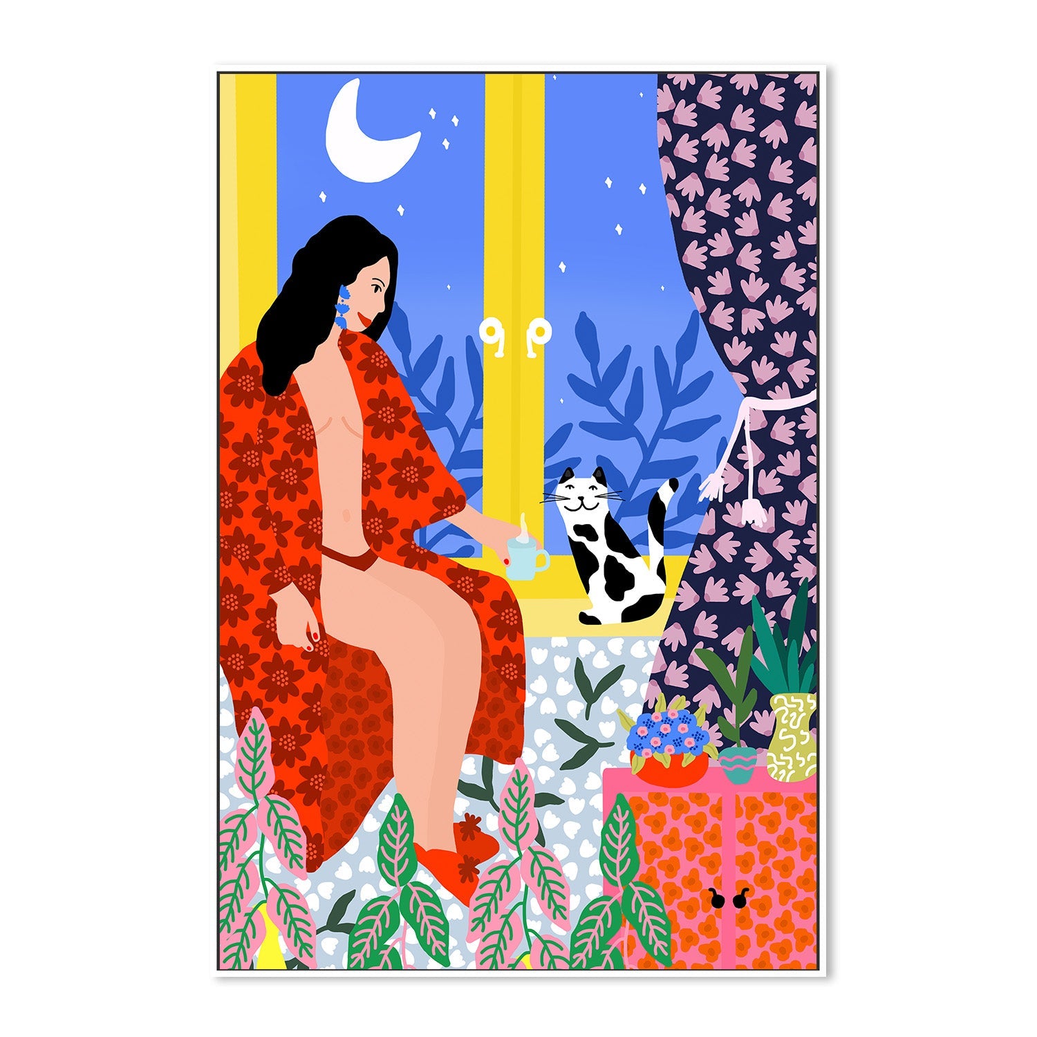 wall-art-print-canvas-poster-framed-Evening Tea With Cat-5
