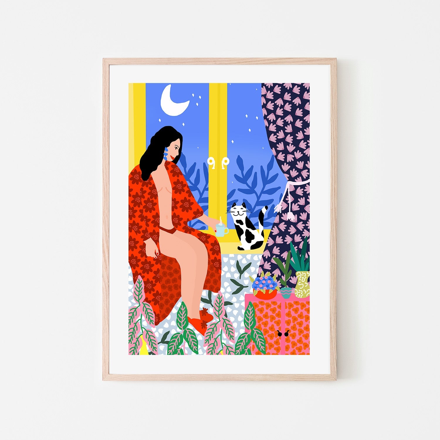wall-art-print-canvas-poster-framed-Evening Tea With Cat-6