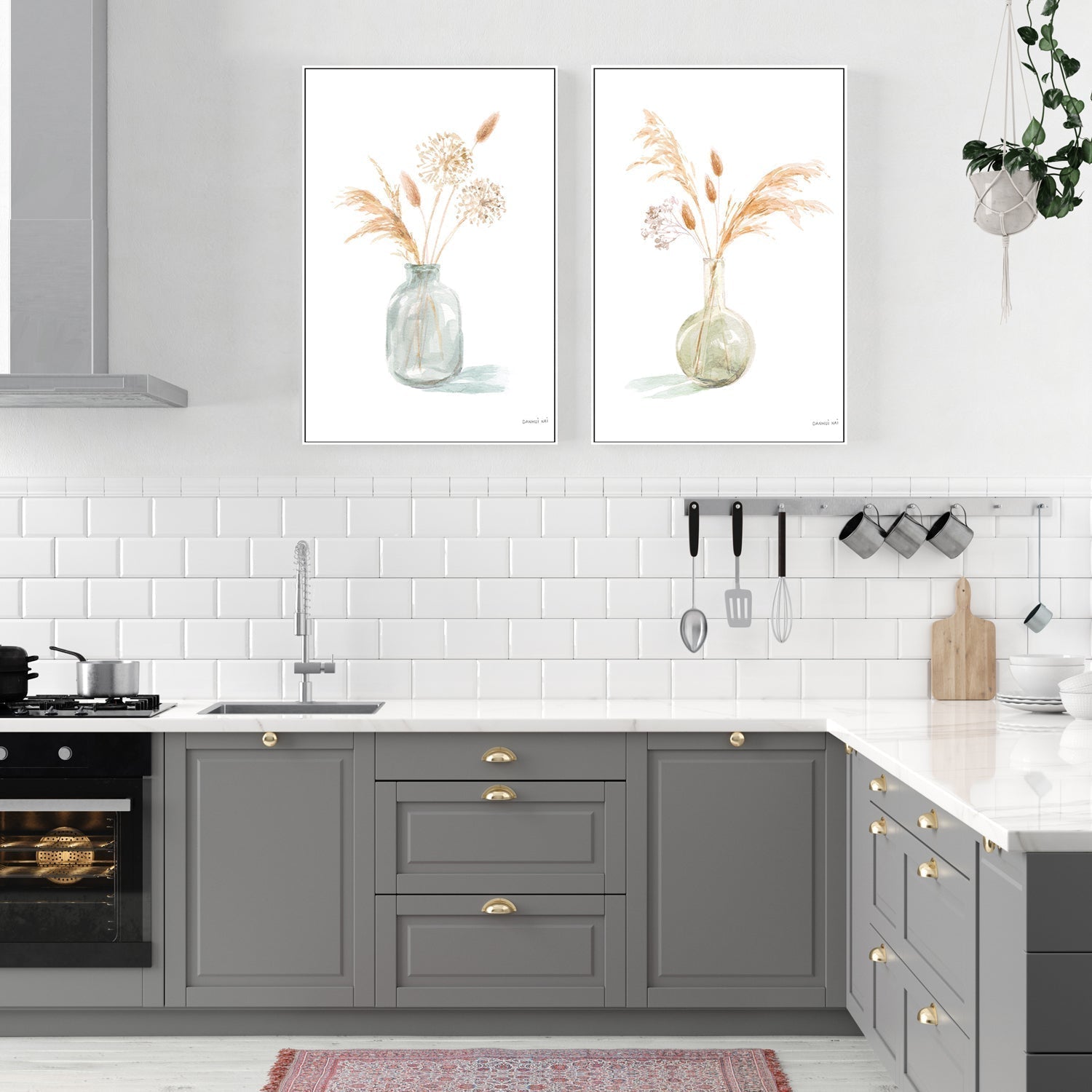 wall-art-print-canvas-poster-framed-Everlasting Bouquet, Neutral, Set of 2-by-Danhui Nai-Gioia Wall Art