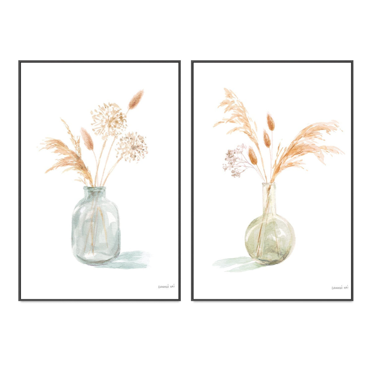 wall-art-print-canvas-poster-framed-Everlasting Bouquet, Neutral, Set of 2-by-Danhui Nai-Gioia Wall Art