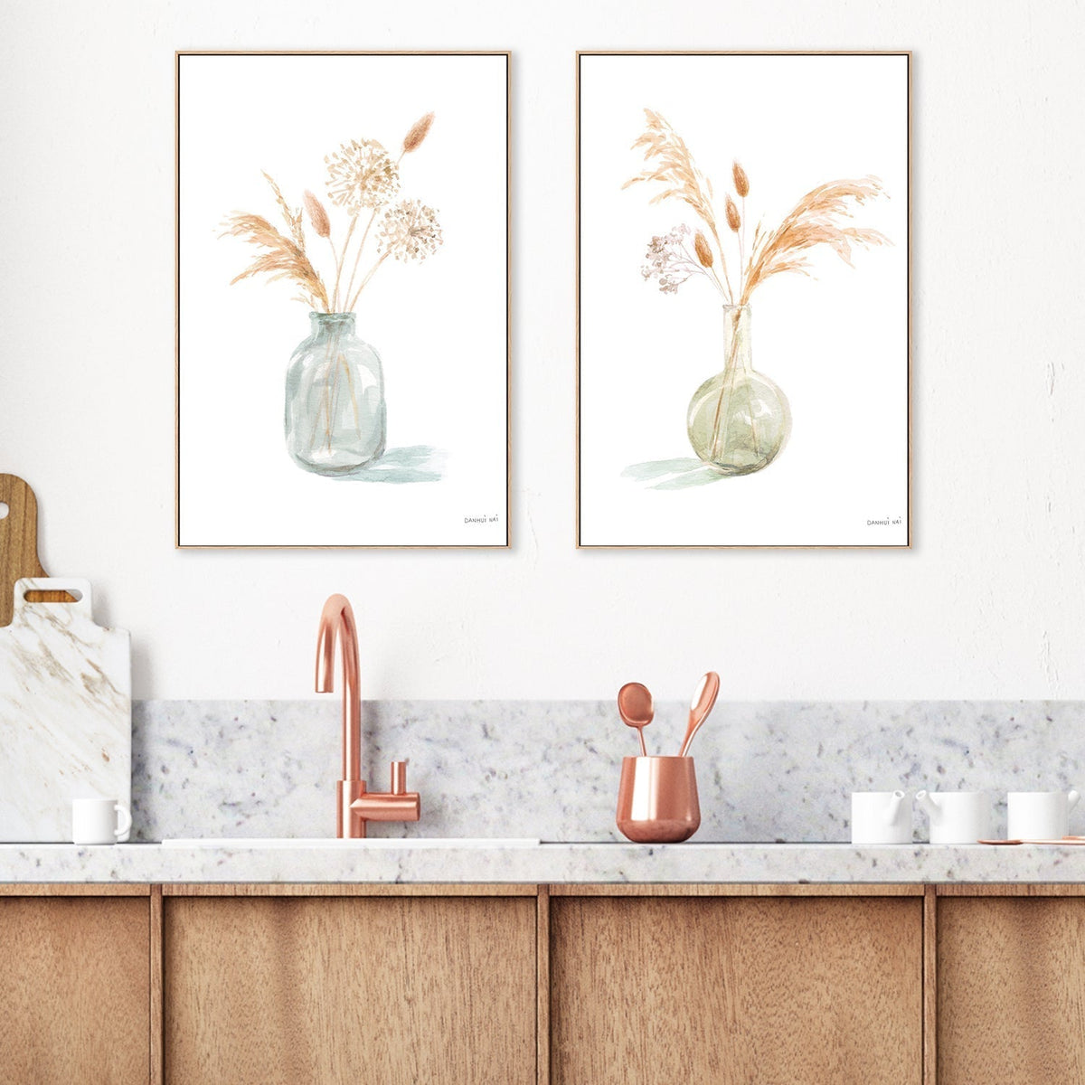 wall-art-print-canvas-poster-framed-Everlasting Bouquet, Neutral, Set of 2-by-Danhui Nai-Gioia Wall Art
