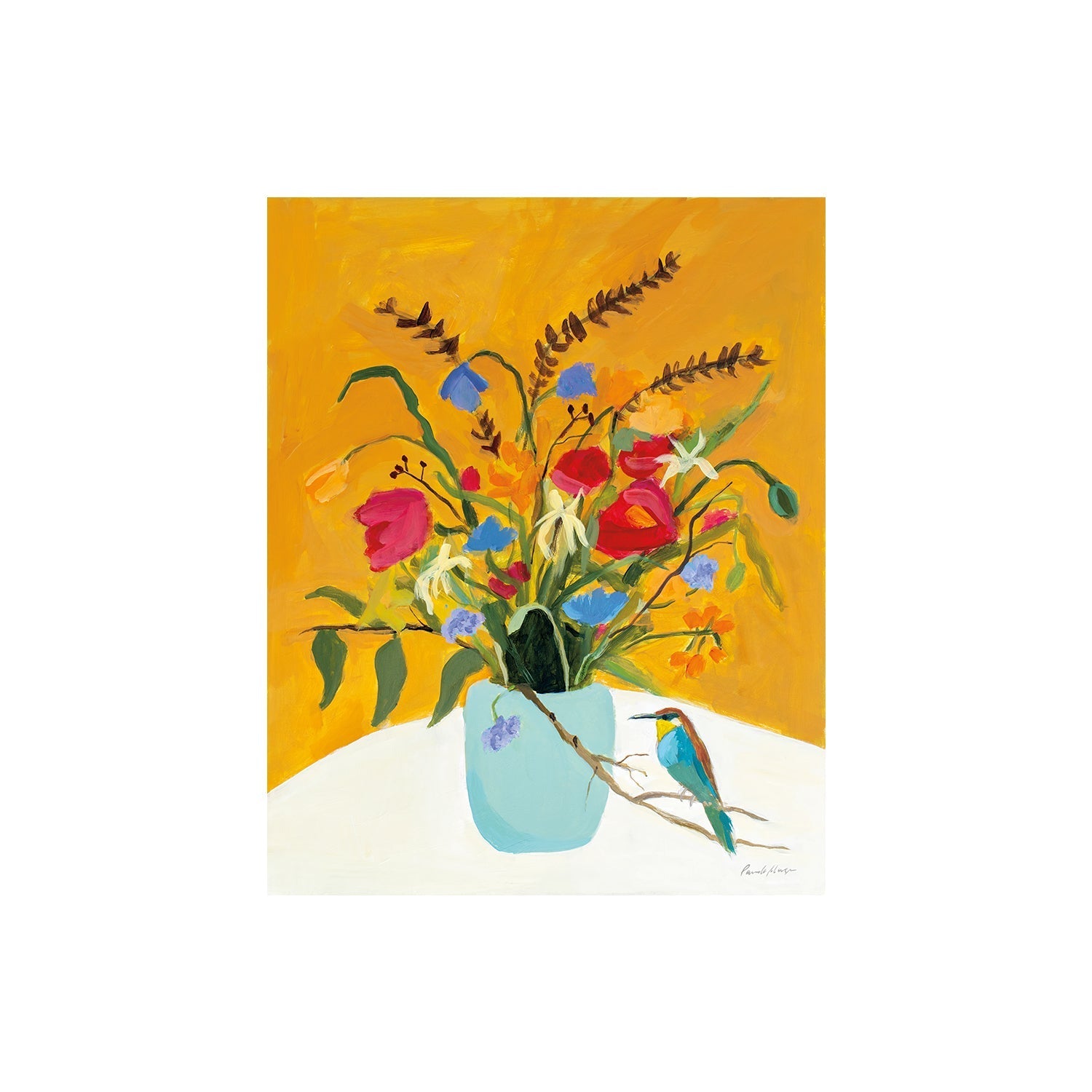 wall-art-print-canvas-poster-framed-Fall Floral with Bird , By Pamela Munger-1