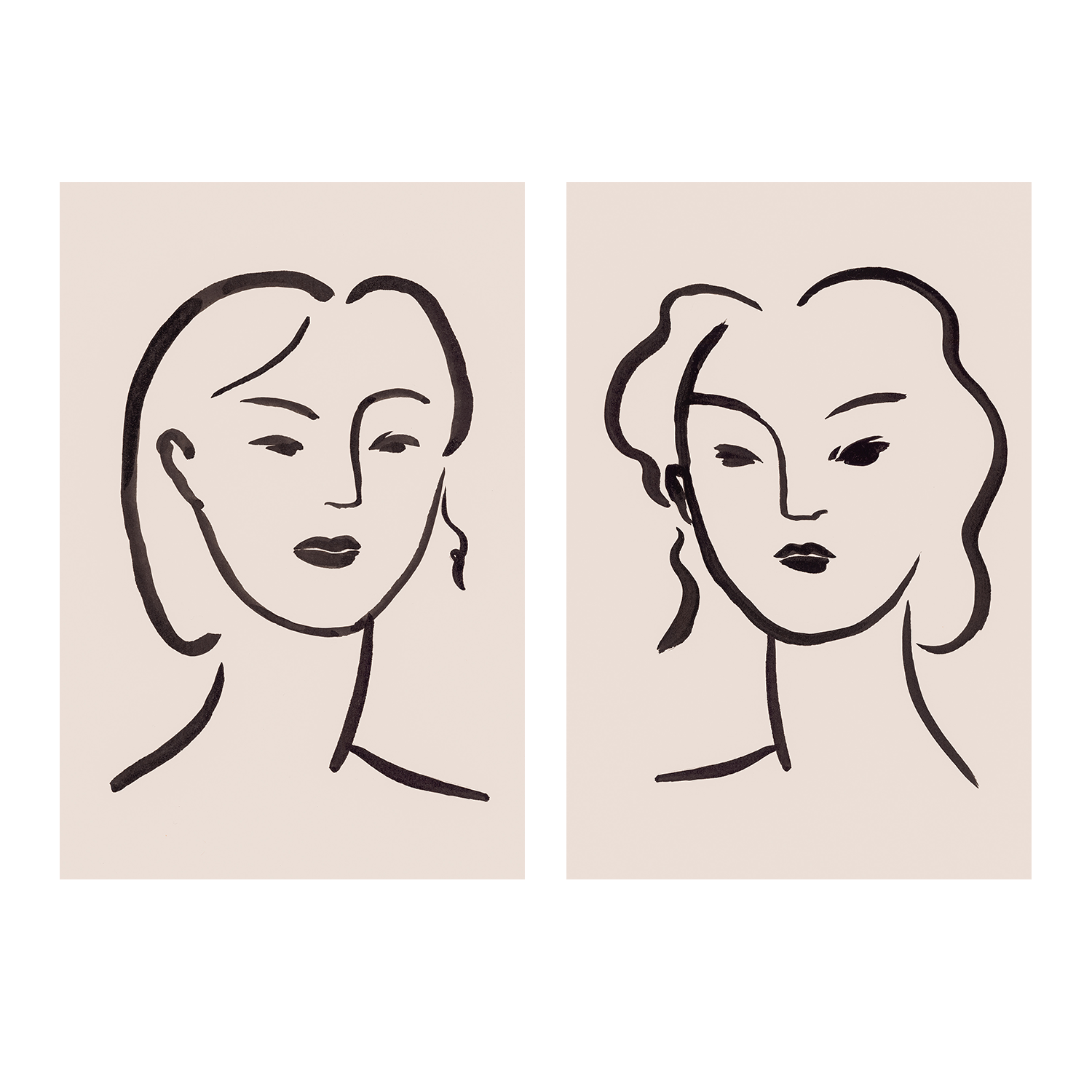 wall-art-print-canvas-poster-framed-Figurative Face Brown, Style A & B, Set Of 2-1