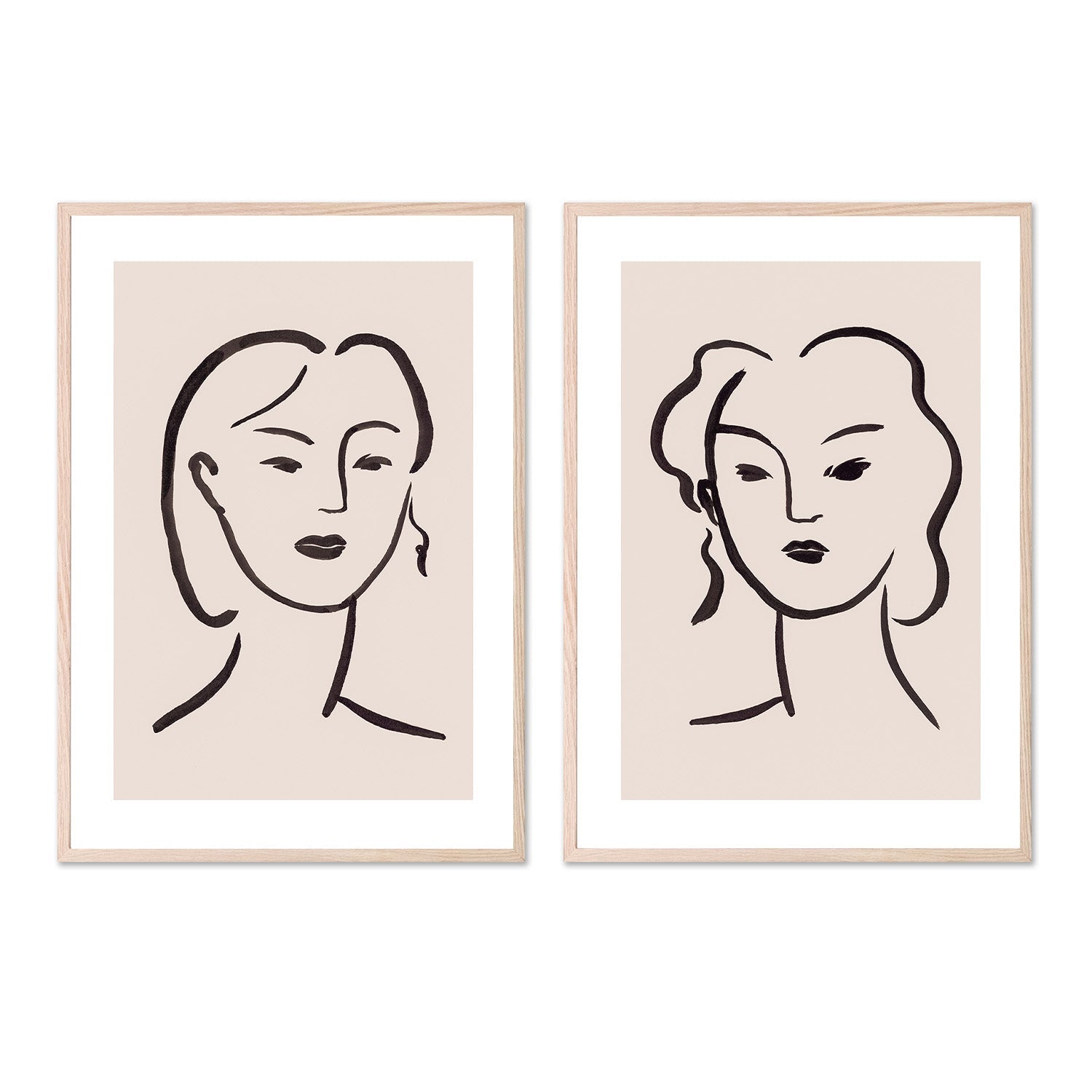 wall-art-print-canvas-poster-framed-Figurative Face Brown, Style A & B, Set Of 2-6