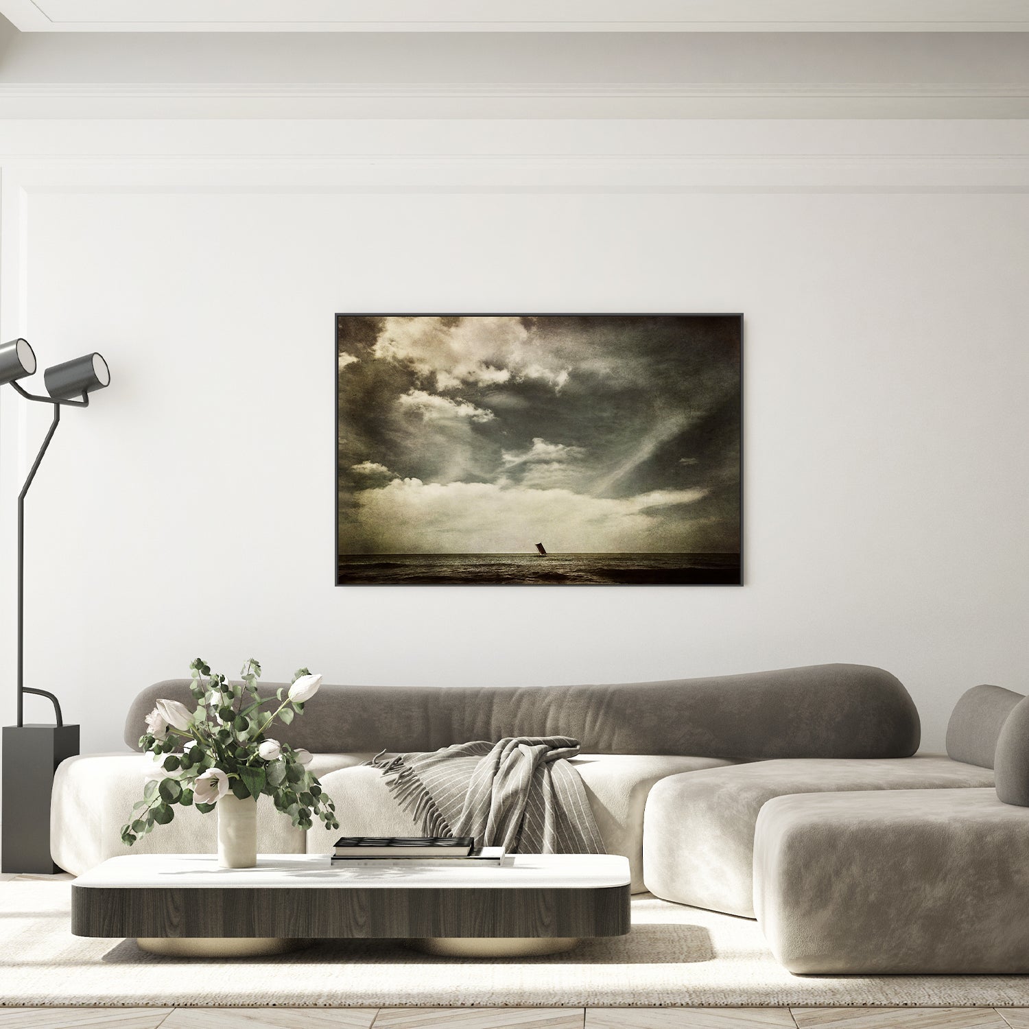 wall-art-print-canvas-poster-framed-Fishing Boat at Sea Against a Big Sky Landscape, High Seas , By Andrew Paranavitana-8